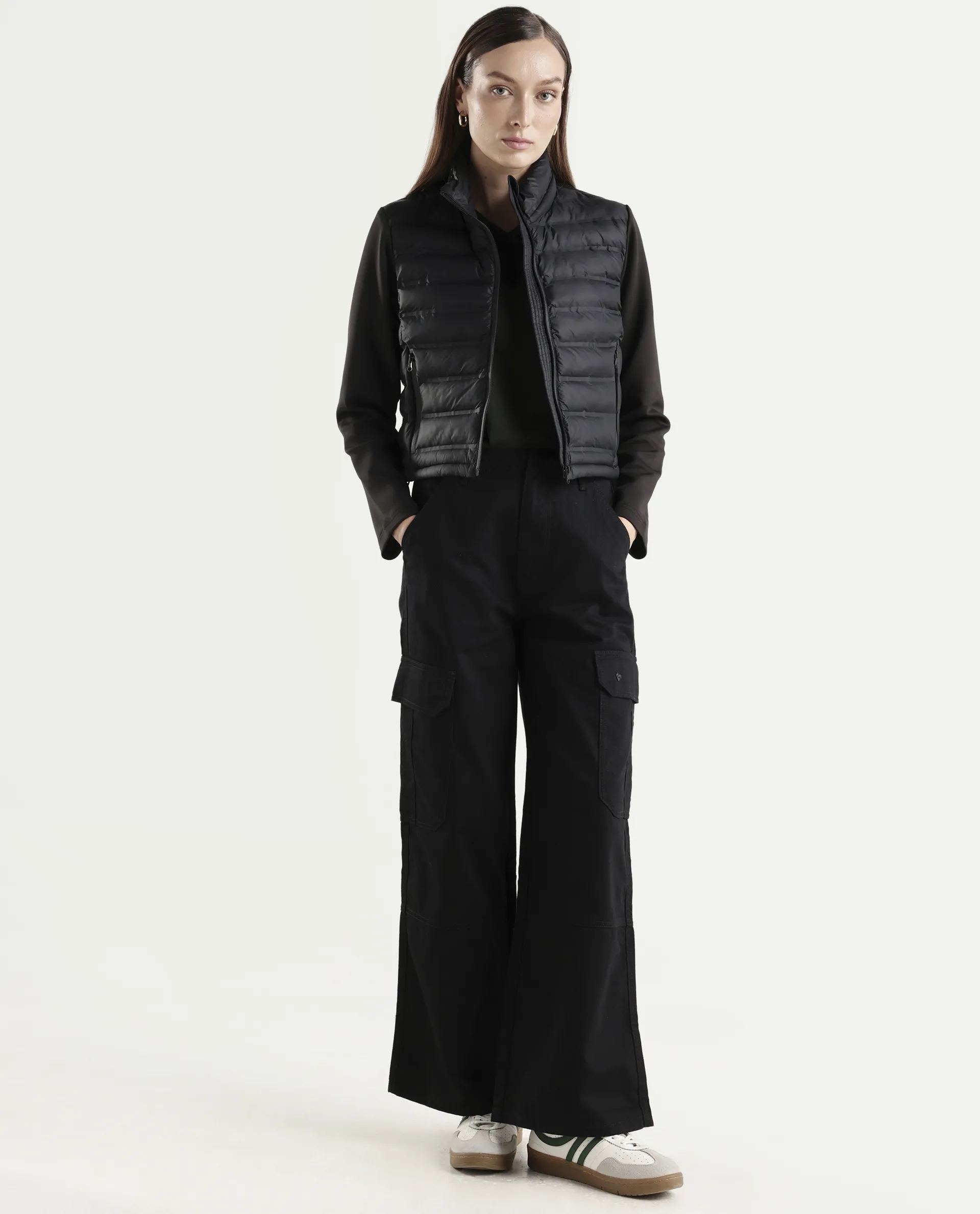 Rareism Women's Zarcru Black Nylon High Collar Regular Plain Jacket - Image 2