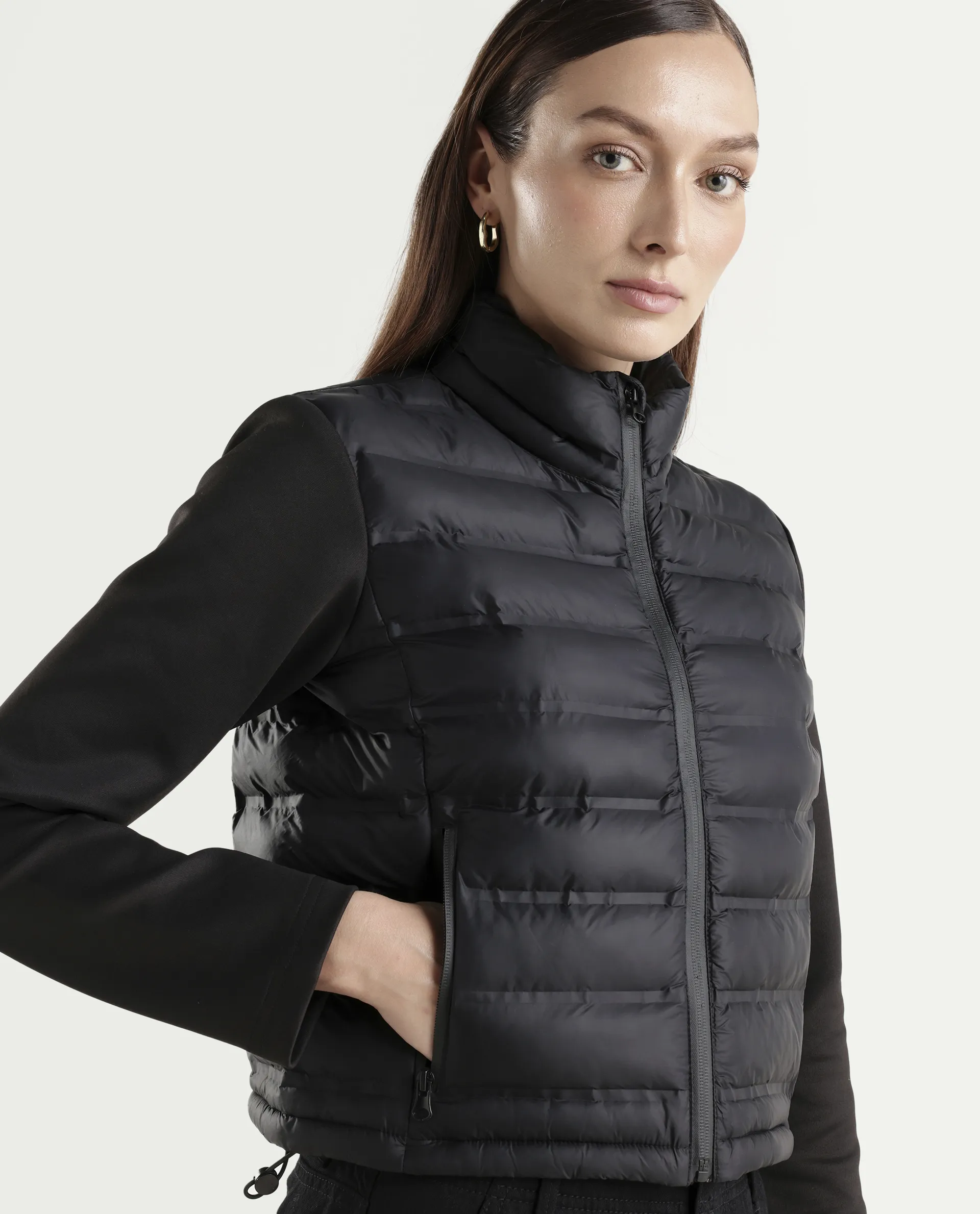Rareism Women's Zarcru Black Nylon High Collar Regular Plain Jacket - Image 4
