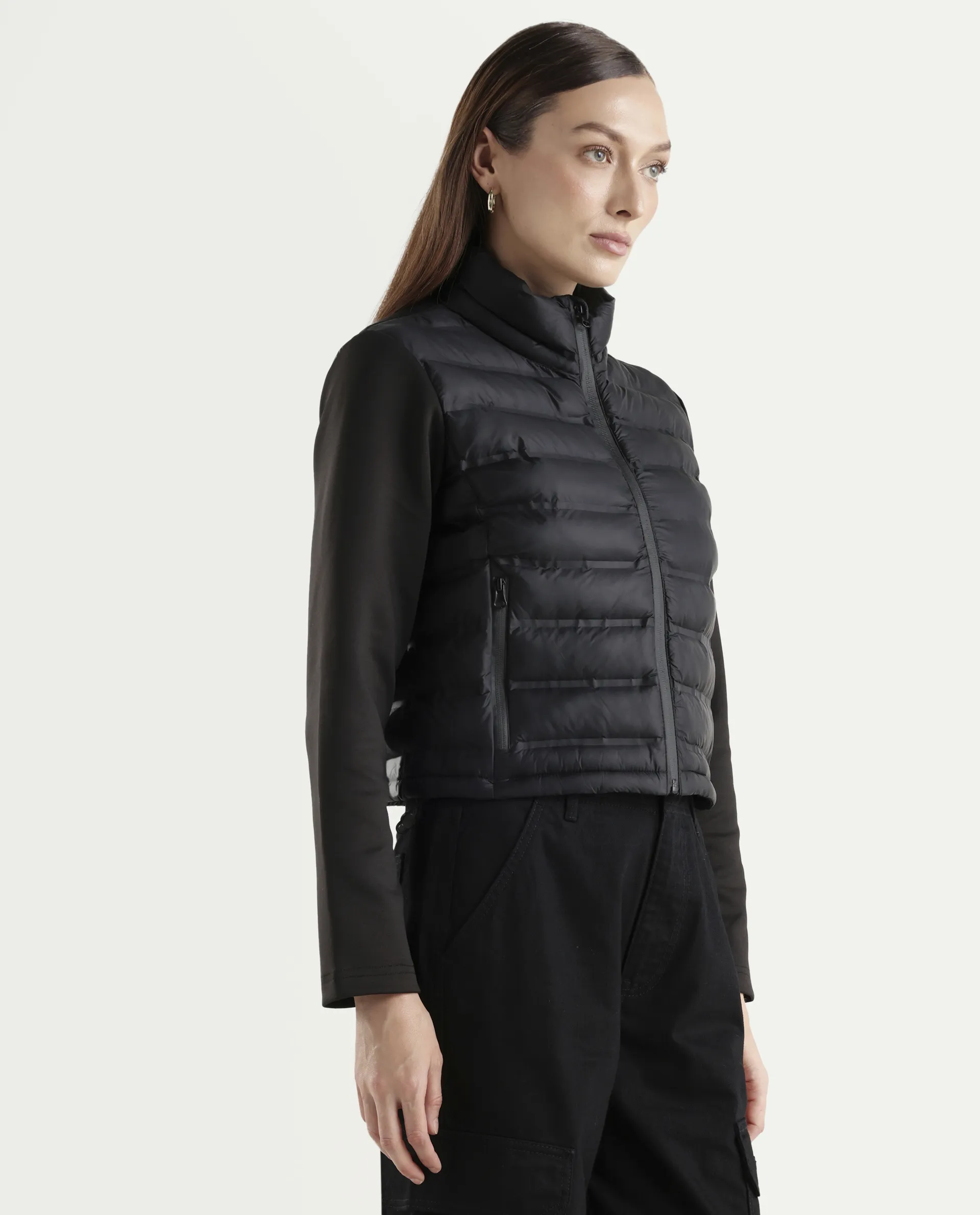 Rareism Women's Zarcru Black Nylon High Collar Regular Plain Jacket - Image 6