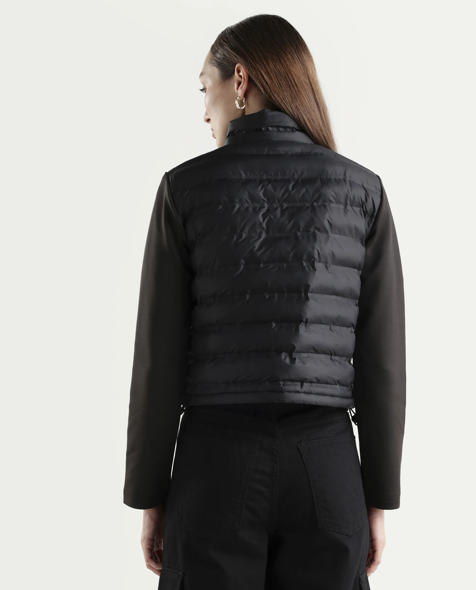 Rareism Women's Zarcru Black Nylon High Collar Regular Plain Jacket - Image 7