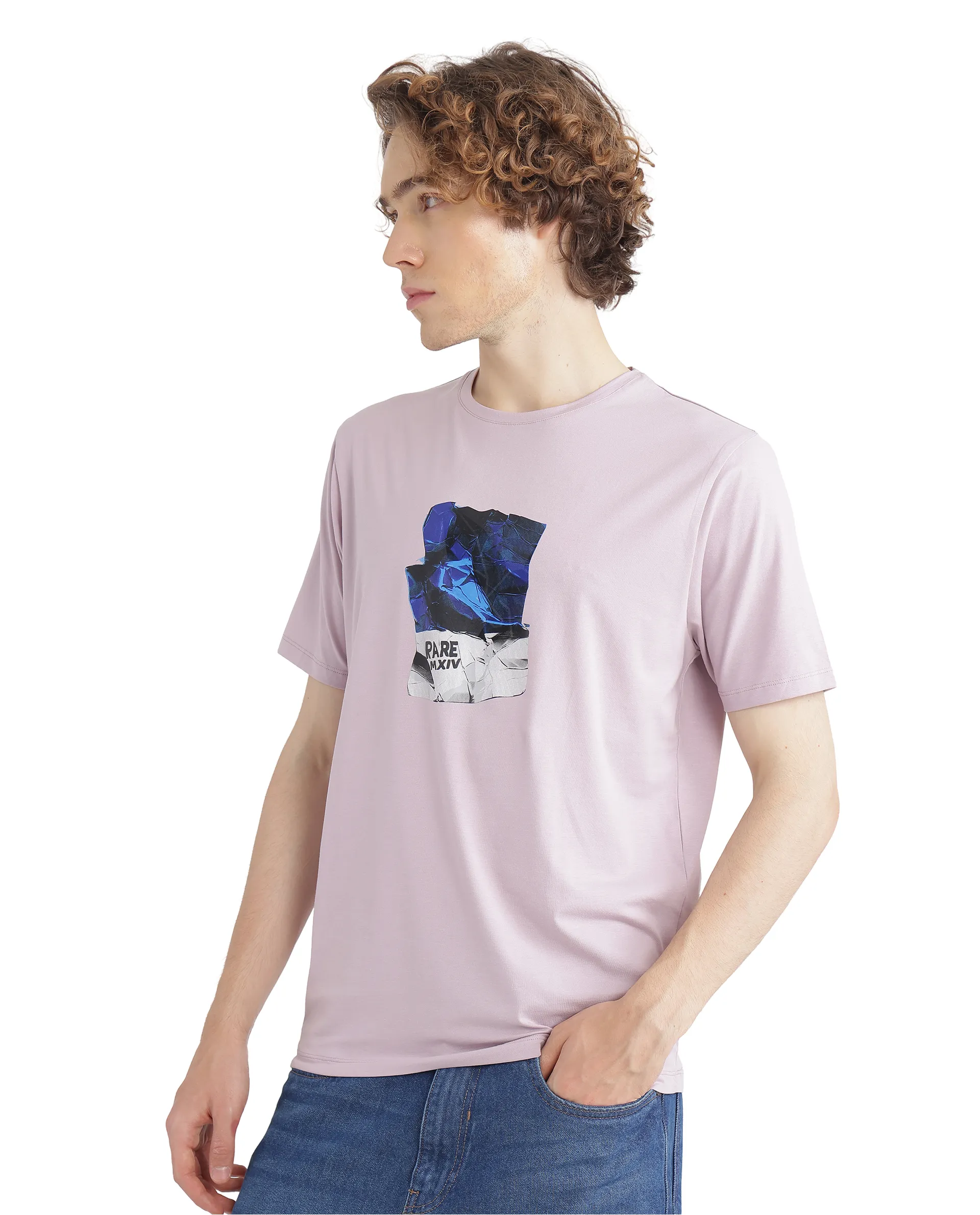 Rare Rabbit Men's Zarf Dusky Pink Cotton Blend Graphic Print Regular Fit Half Sleeve Crew Neck T-Shirt - Image 3
