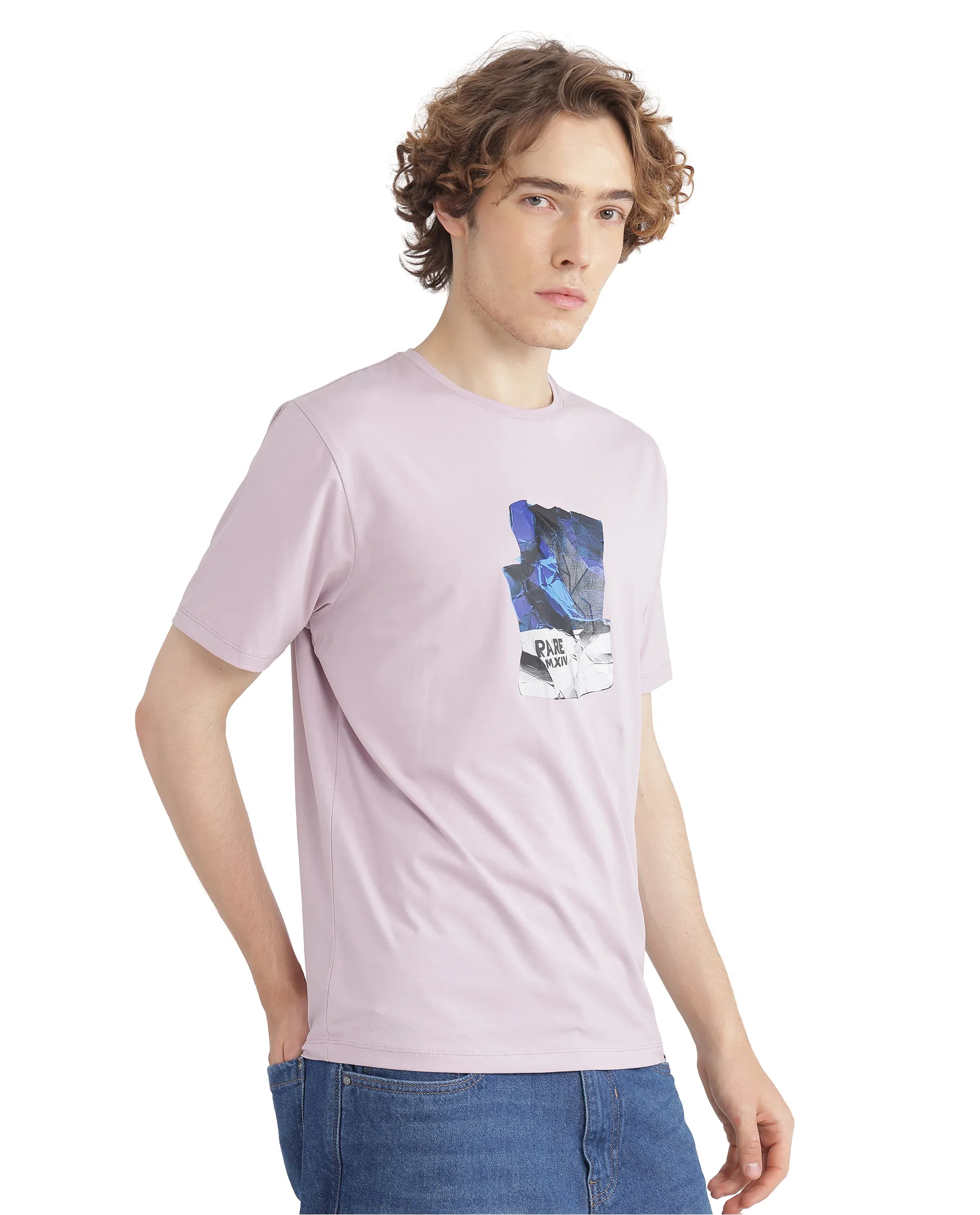 Rare Rabbit Men's Zarf Dusky Pink Cotton Blend Graphic Print Regular Fit Half Sleeve Crew Neck T-Shirt - Image 4