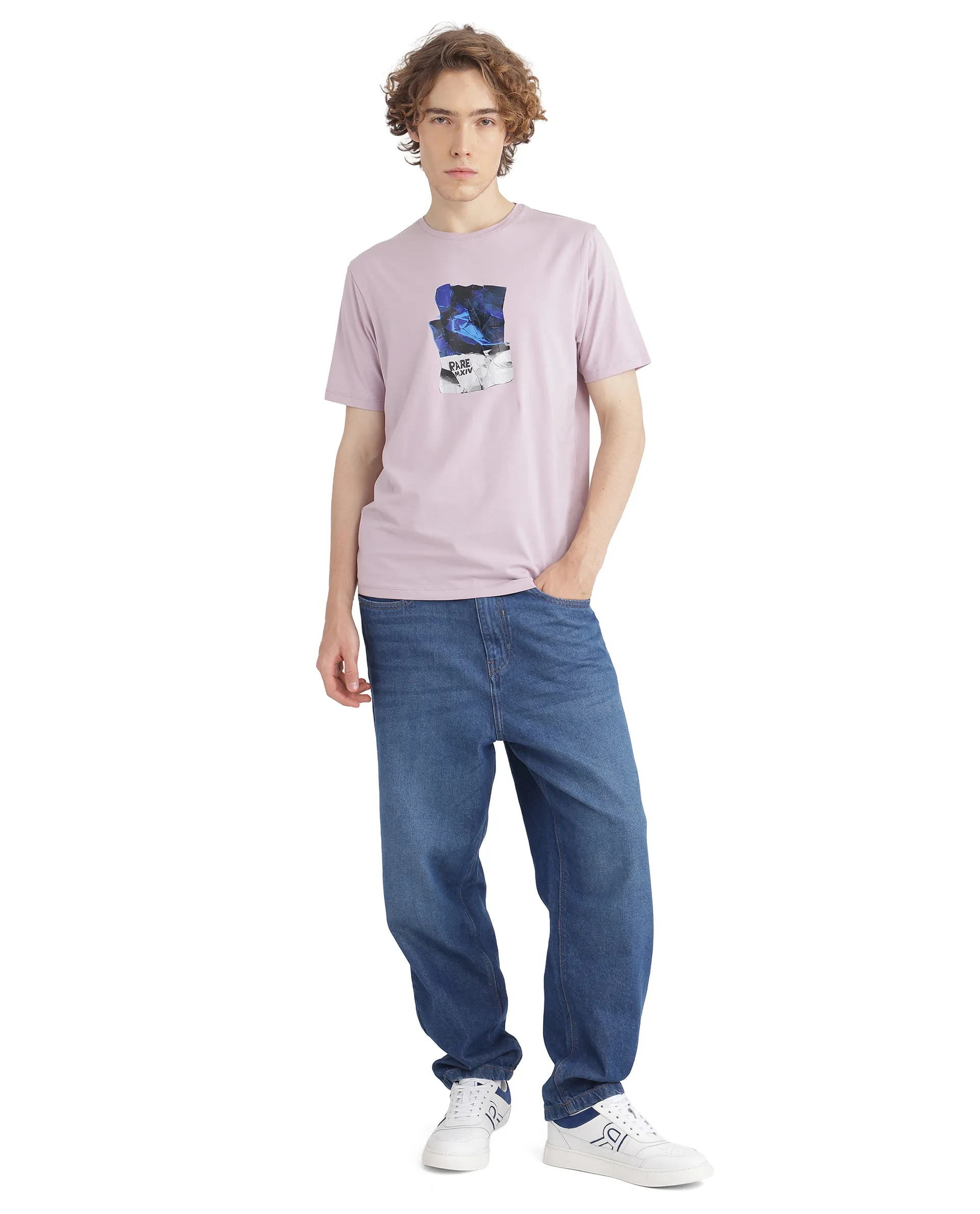 Rare Rabbit Men's Zarf Dusky Pink Cotton Blend Graphic Print Regular Fit Half Sleeve Crew Neck T-Shirt - Image 5