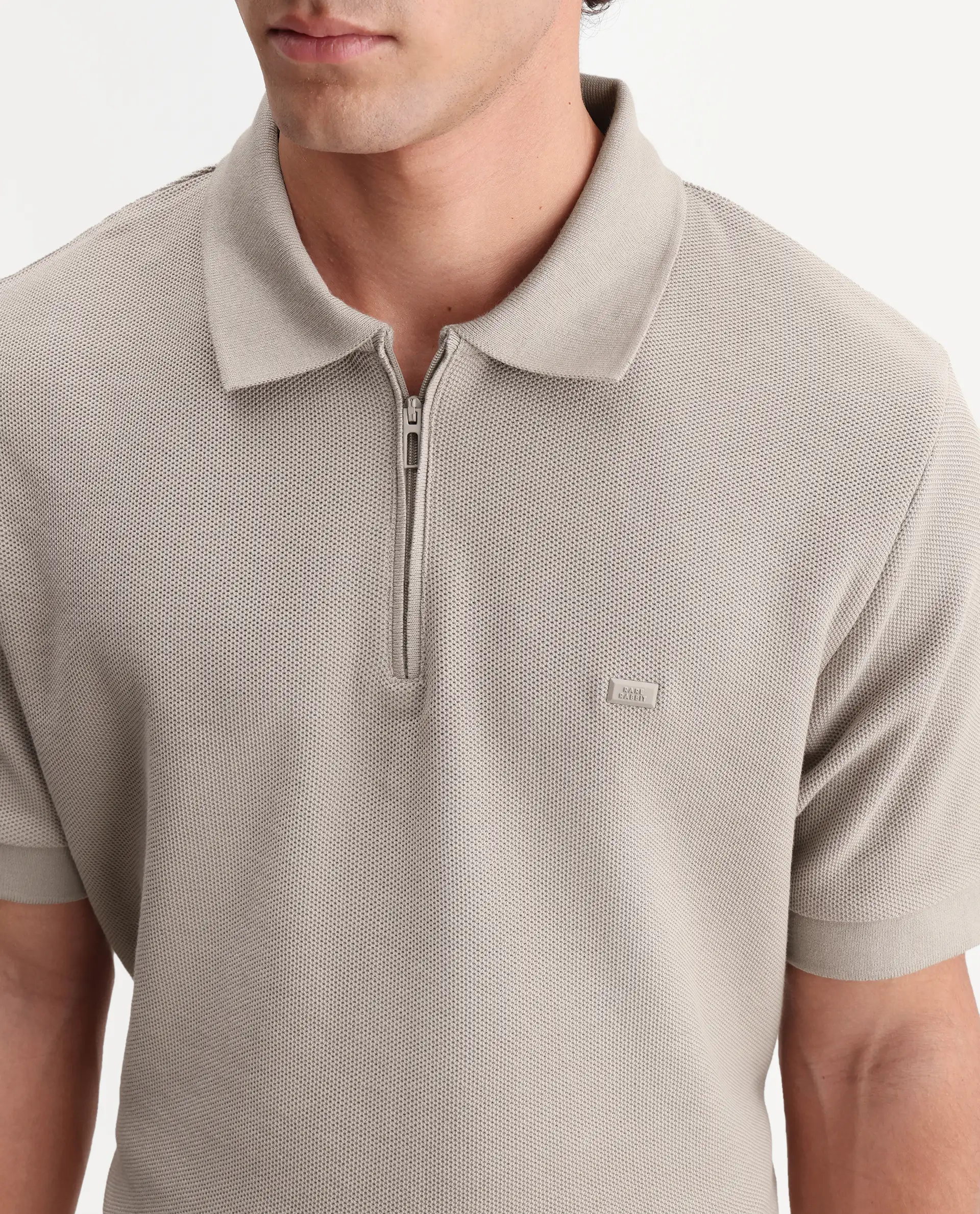 Rare Rabbit Men's Zaron Dusky Beige Cotton Fabric Half Sleeve Spread Collar Regular Fit Plain Polo - Image 3