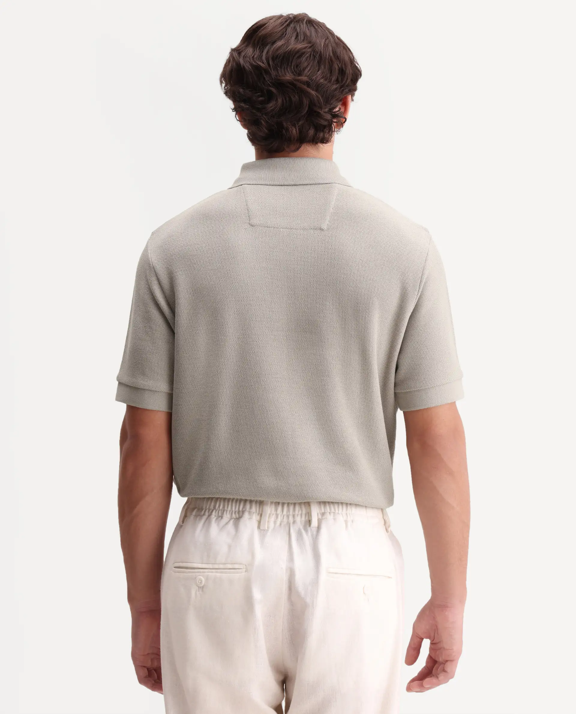 Rare Rabbit Men's Zaron Dusky Beige Cotton Fabric Half Sleeve Spread Collar Regular Fit Plain Polo - Image 7