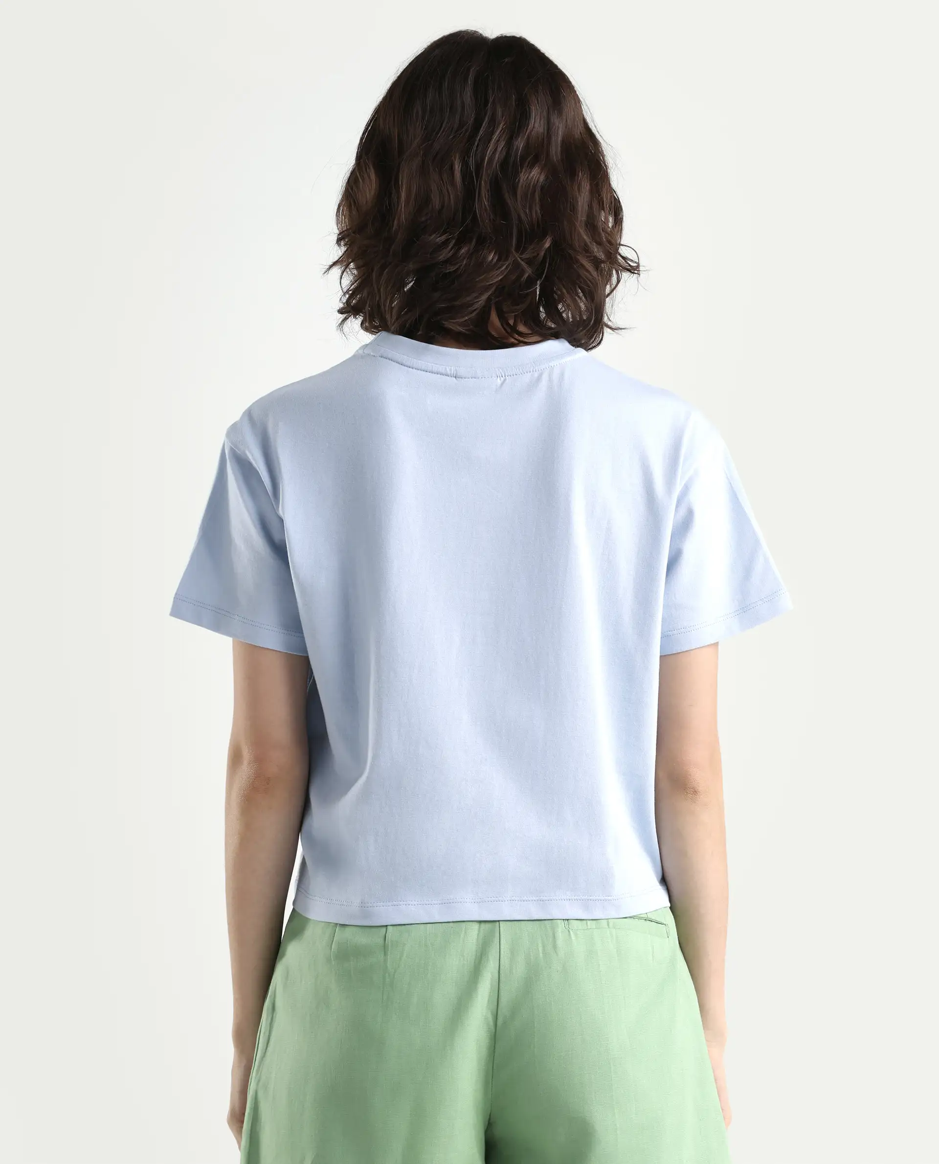 Rareism Women's Zaron Light Blue Cotton Half Sleeve Relaxed Fit Hd Print T-Shirt - Image 9