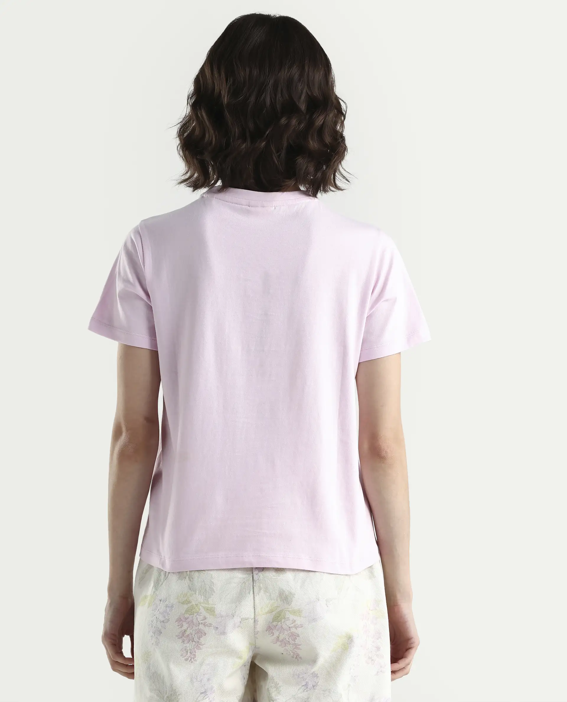 Rareism Women's Zarper Light Pink Cotton Half Sleeve Regular Fit Floral Print T-Shirt - Image 7
