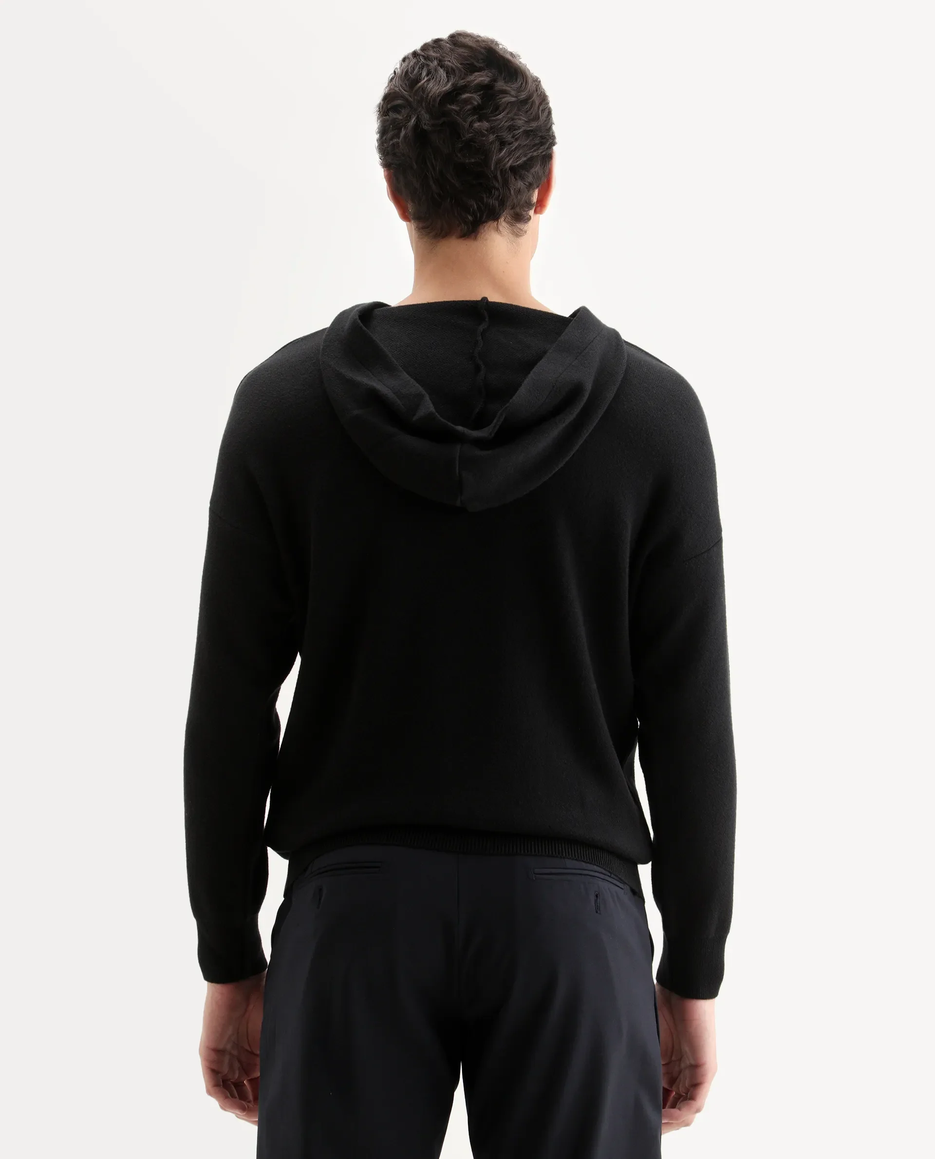 Rare Rabbit Men's Zarr Black Cotton Plain Regular Fit Full Sleeve Hooded Sweater - Image 6