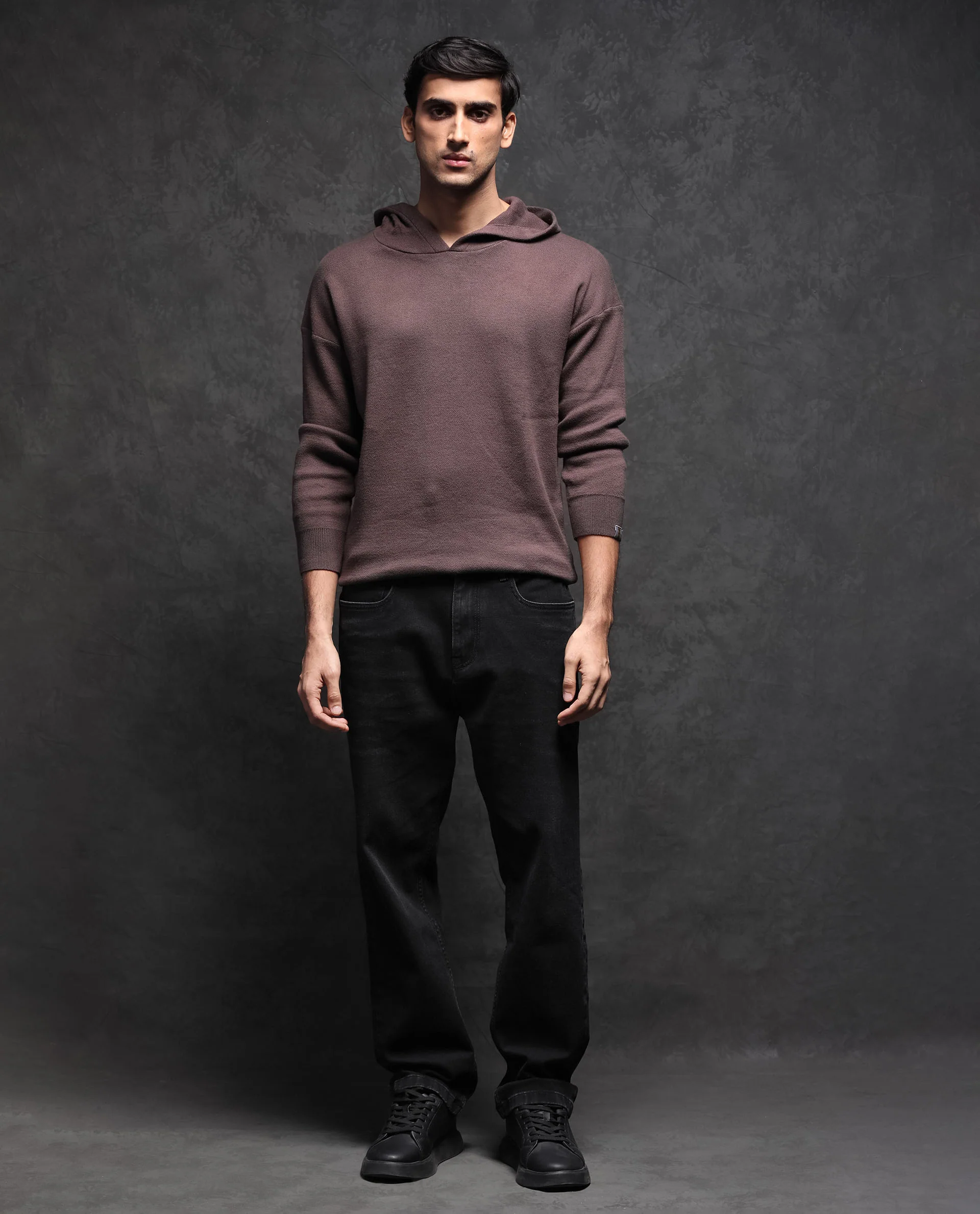 Rare Rabbit Men's Zarr Brown Cotton Plain Regular Fit Full Sleeve Hooded Sweater - Image 2