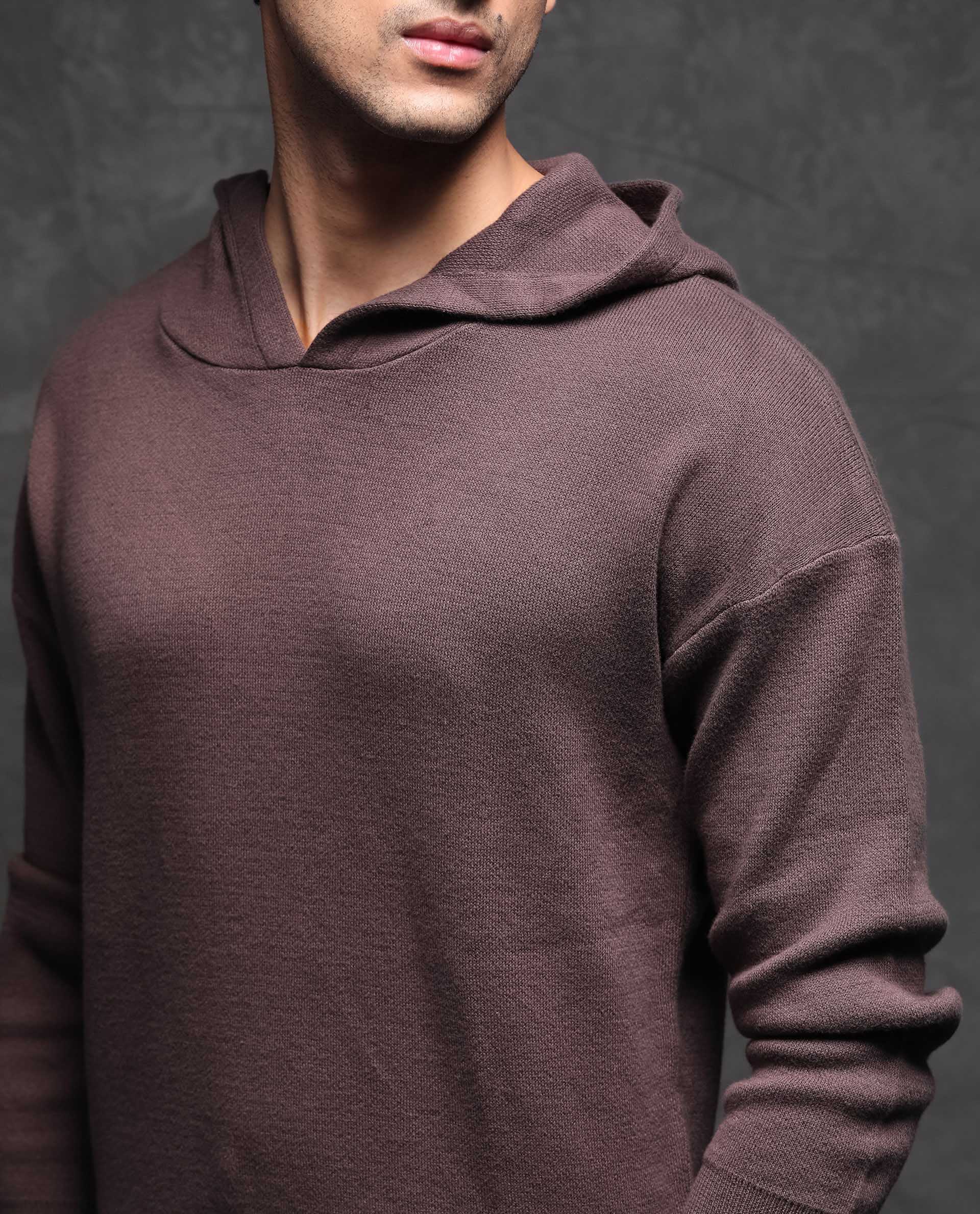 Rare Rabbit Men's Zarr Brown Cotton Plain Regular Fit Full Sleeve Hooded Sweater - Image 3