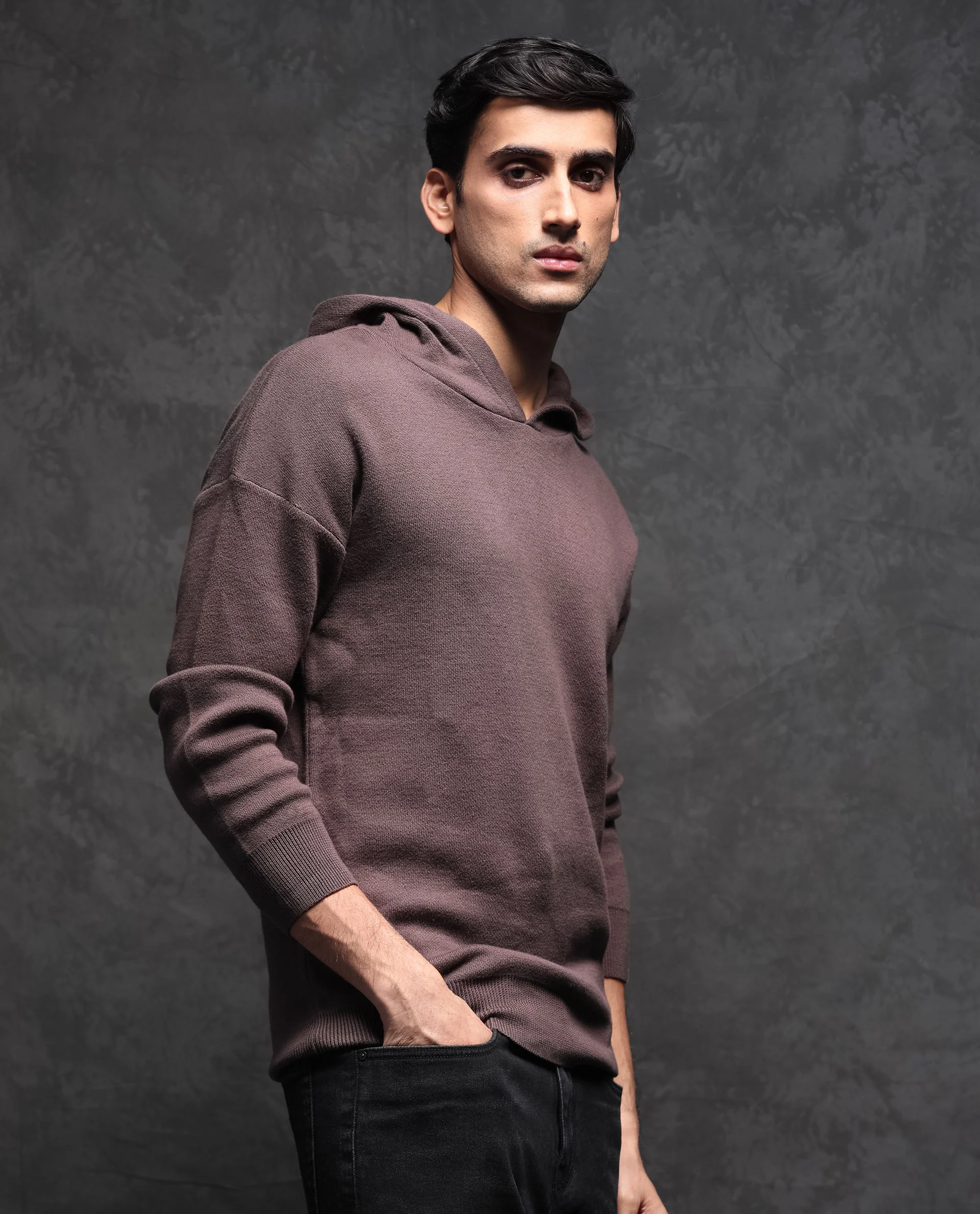 Rare Rabbit Men's Zarr Brown Cotton Plain Regular Fit Full Sleeve Hooded Sweater - Image 4