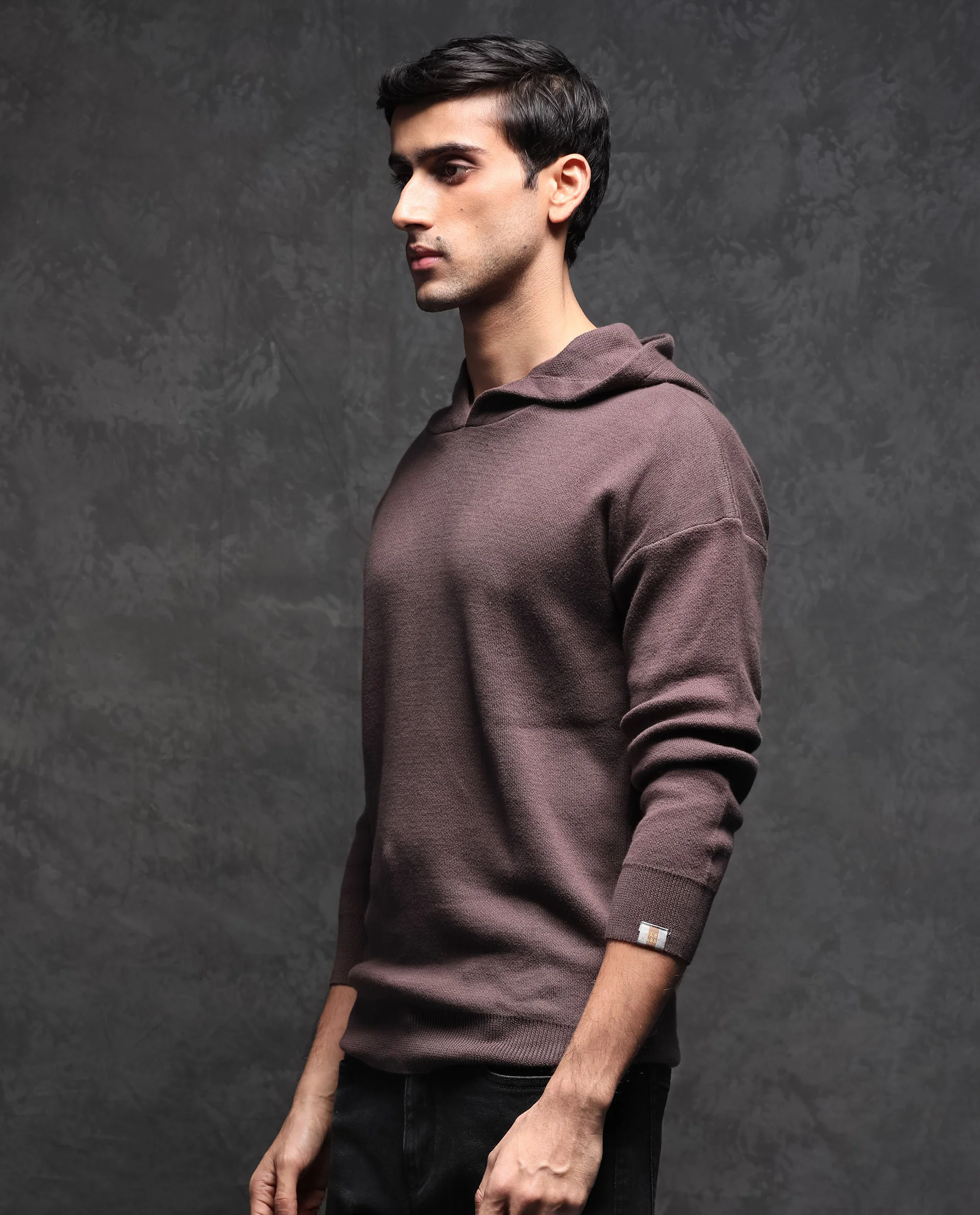 Rare Rabbit Men's Zarr Brown Cotton Plain Regular Fit Full Sleeve Hooded Sweater - Image 6
