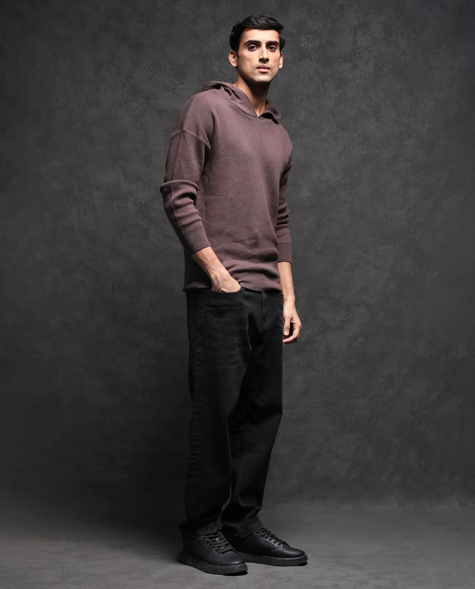 Rare Rabbit Men's Zarr Brown Cotton Plain Regular Fit Full Sleeve Hooded Sweater - Image 7