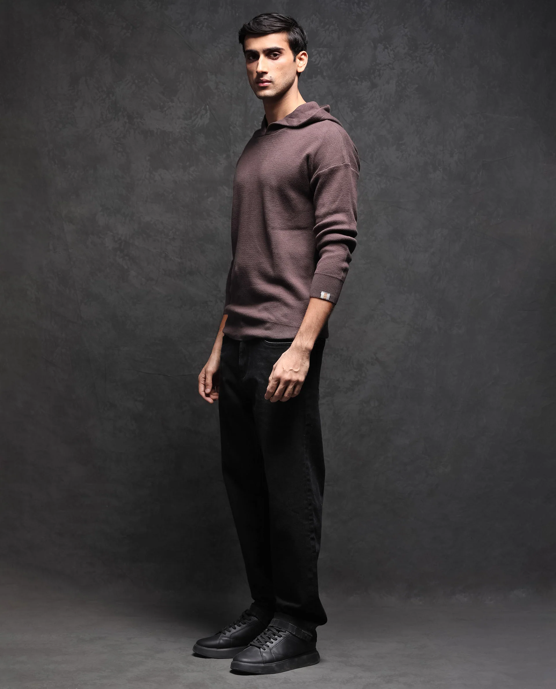 Rare Rabbit Men's Zarr Brown Cotton Plain Regular Fit Full Sleeve Hooded Sweater - Image 8