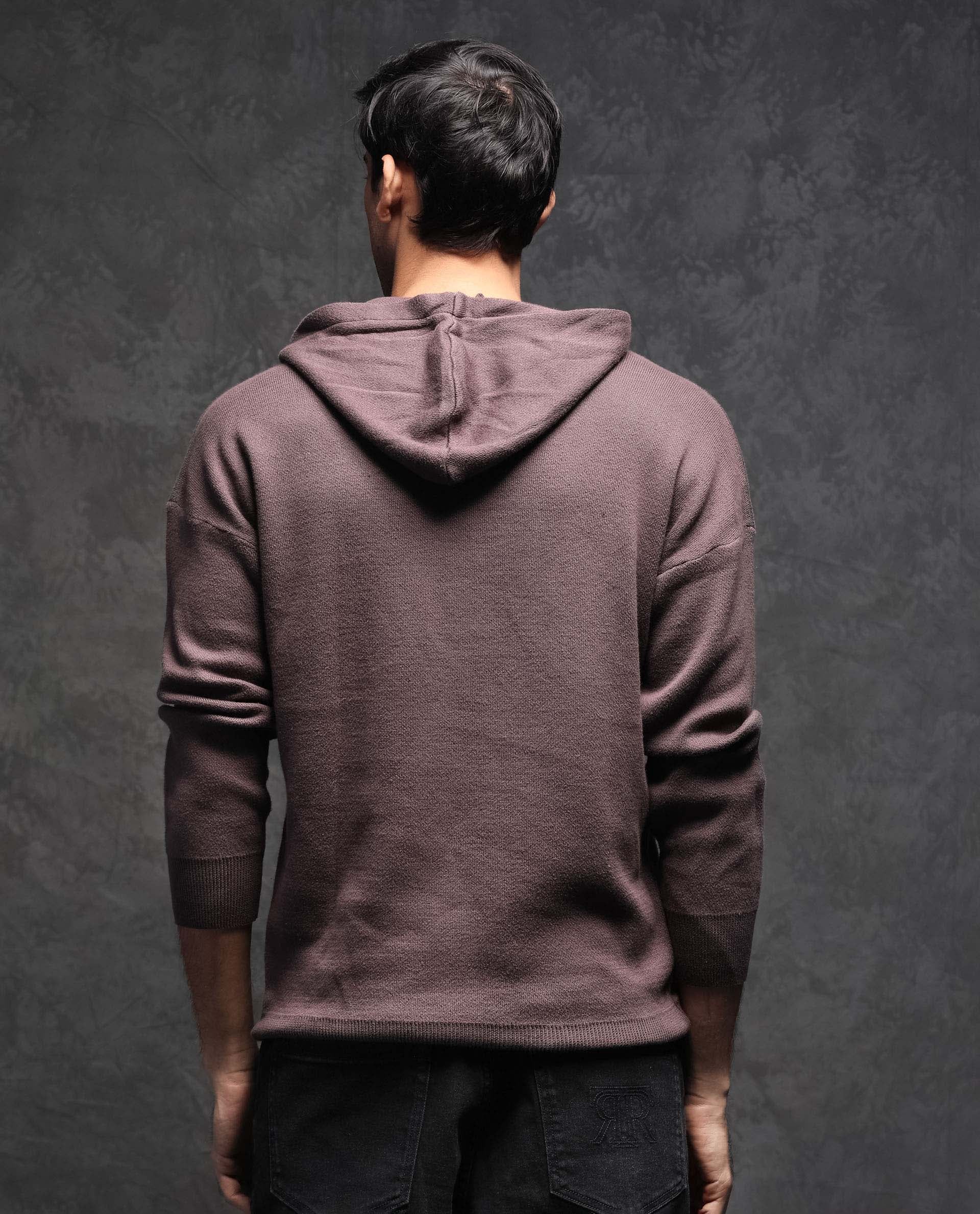 Rare Rabbit Men's Zarr Brown Cotton Plain Regular Fit Full Sleeve Hooded Sweater - Image 9