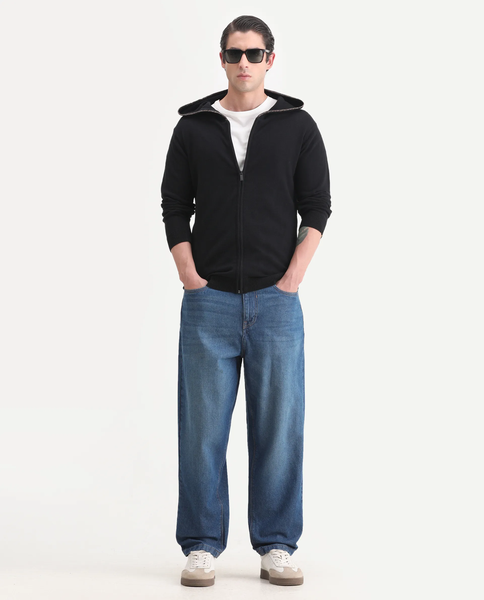 Rare Rabbit Men's Zarry Black Cotton Plain Regular Fit Full Sleeve Hooded Jacket - Image 2