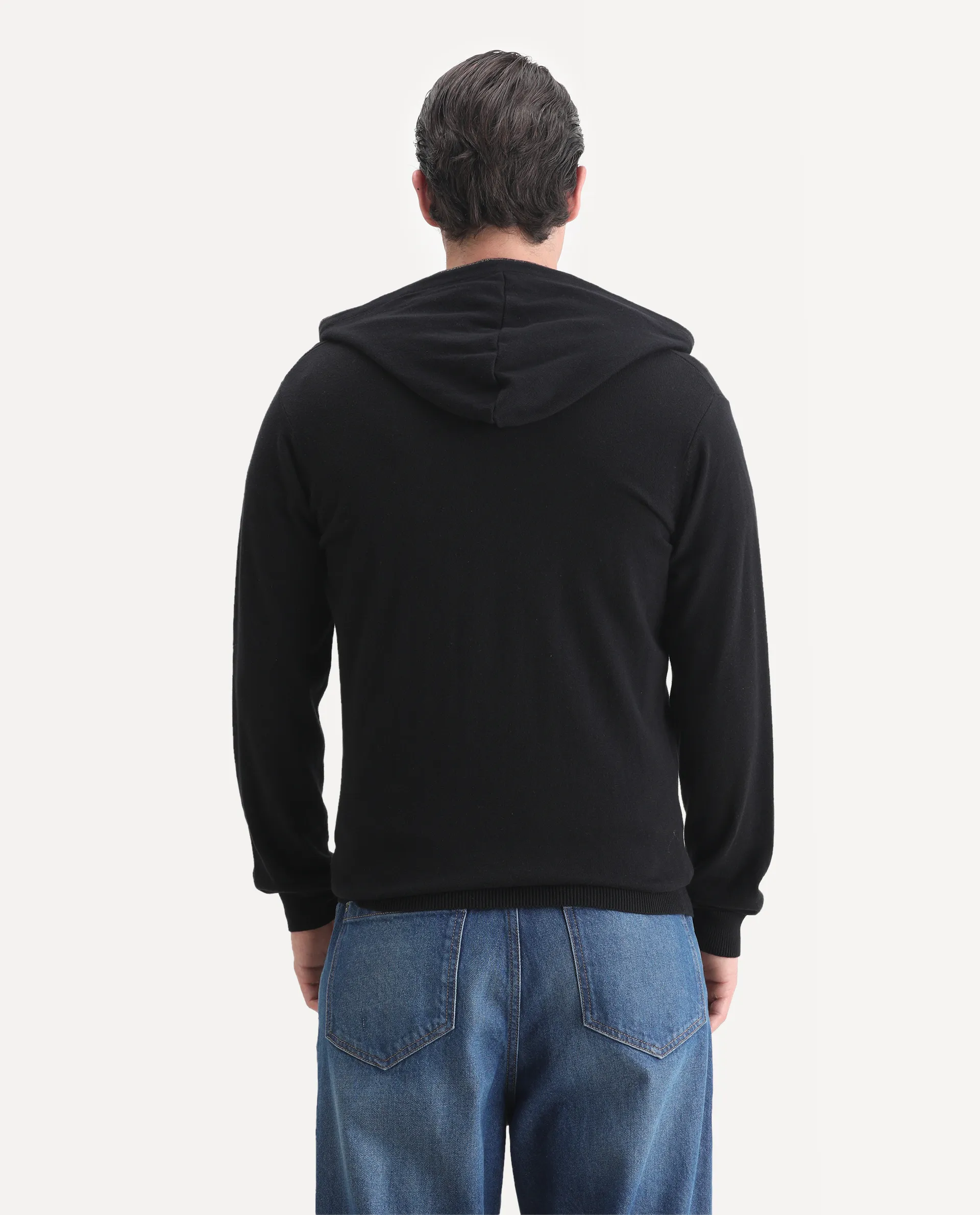 Rare Rabbit Men's Zarry Black Cotton Plain Regular Fit Full Sleeve Hooded Jacket - Image 5