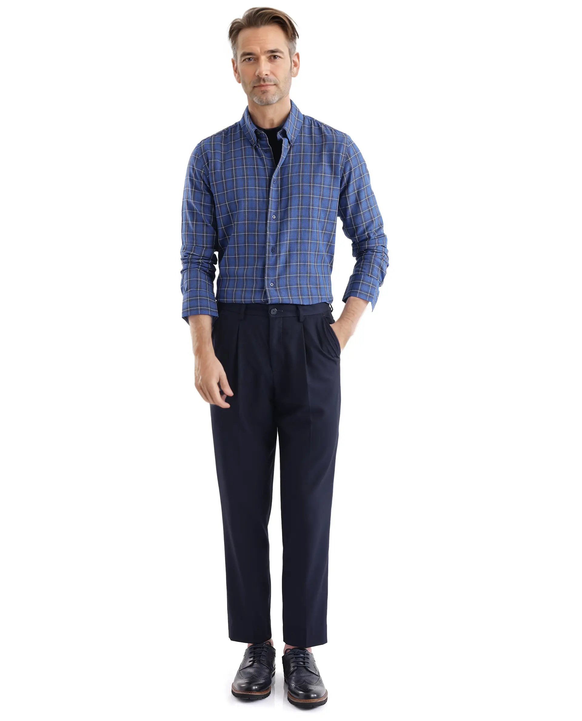 Rare Rabbit Men's Zary Dark Blue Checked Print Regular Fit Full Sleeve Collared Shirt - Image 2