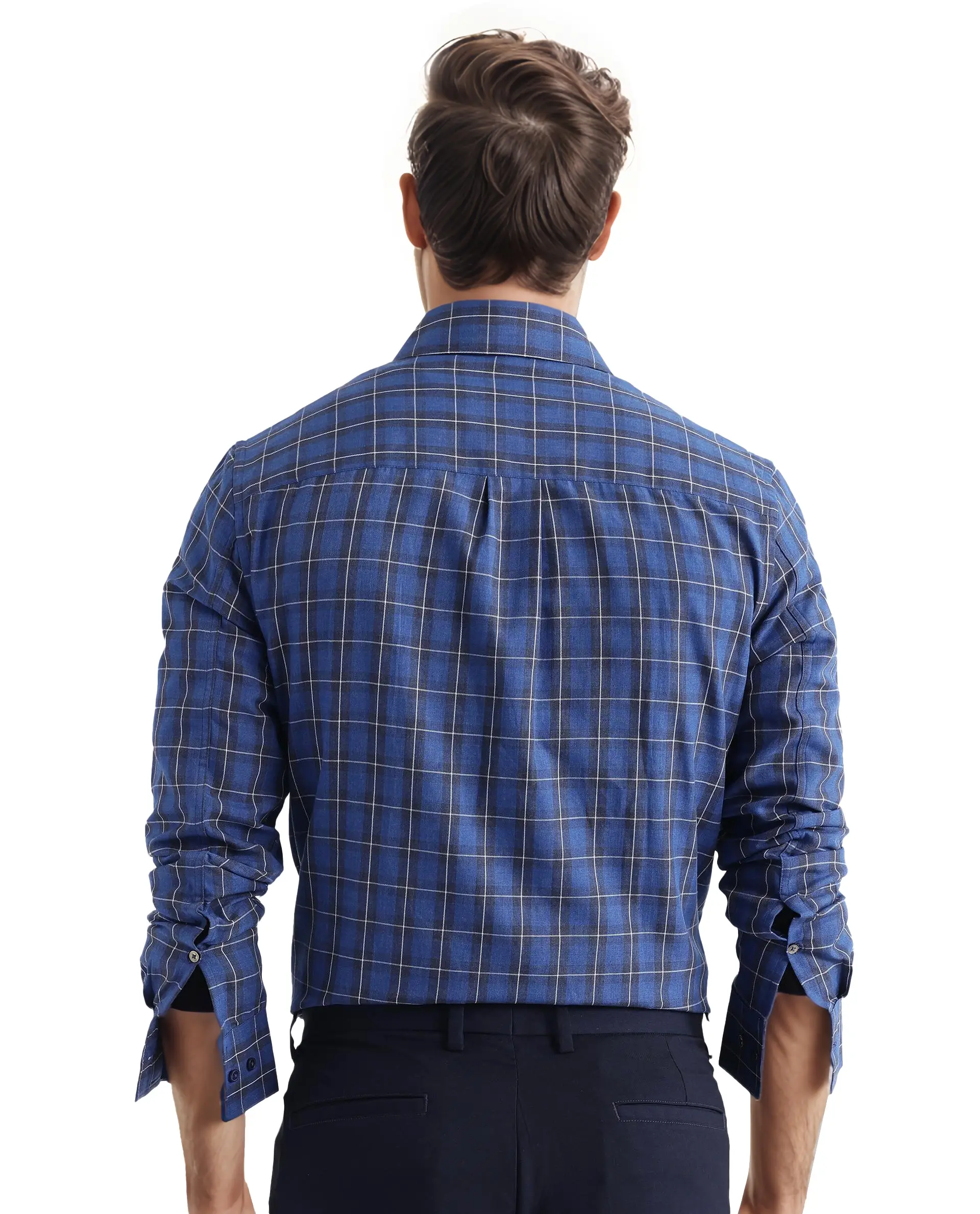 Rare Rabbit Men's Zary Dark Blue Checked Print Regular Fit Full Sleeve Collared Shirt - Image 4
