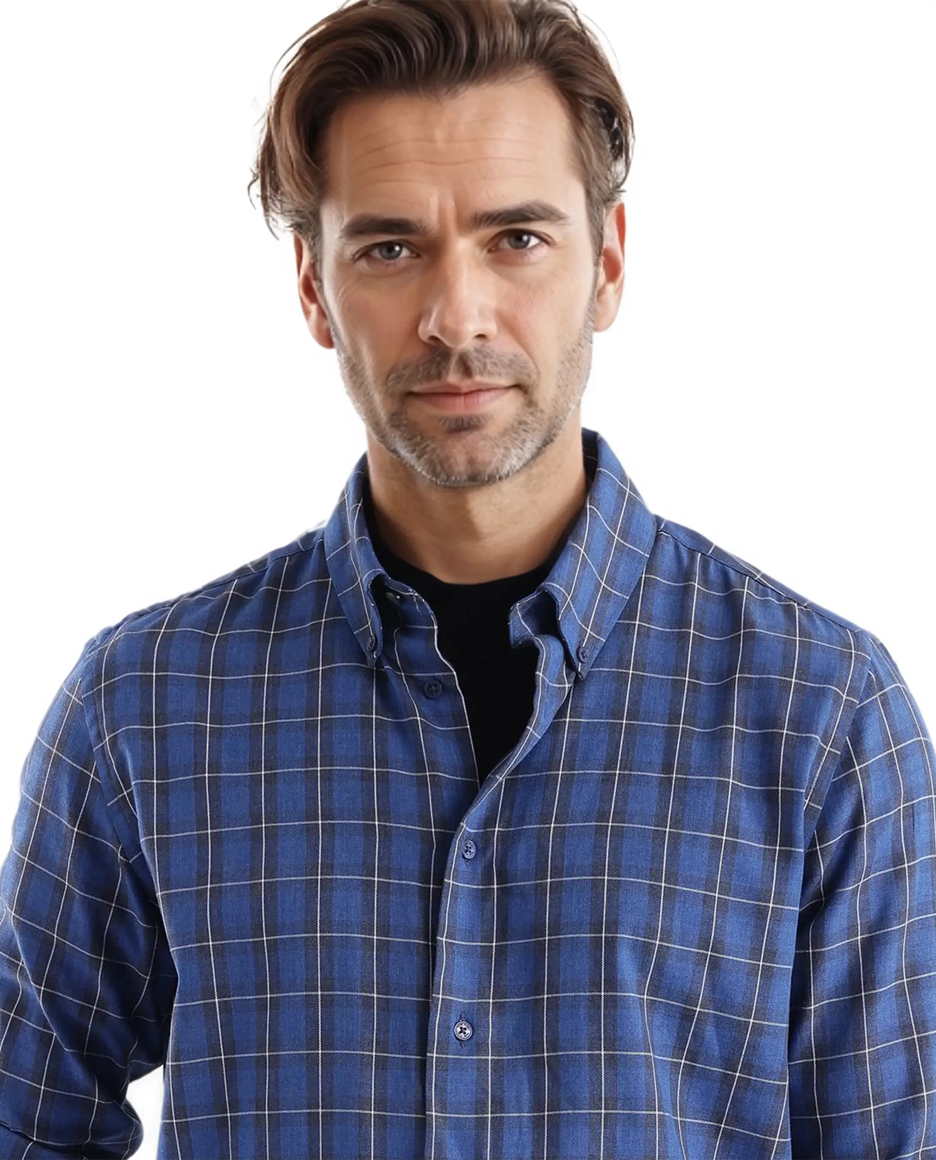 Rare Rabbit Men's Zary Dark Blue Checked Print Regular Fit Full Sleeve Collared Shirt - Image 7