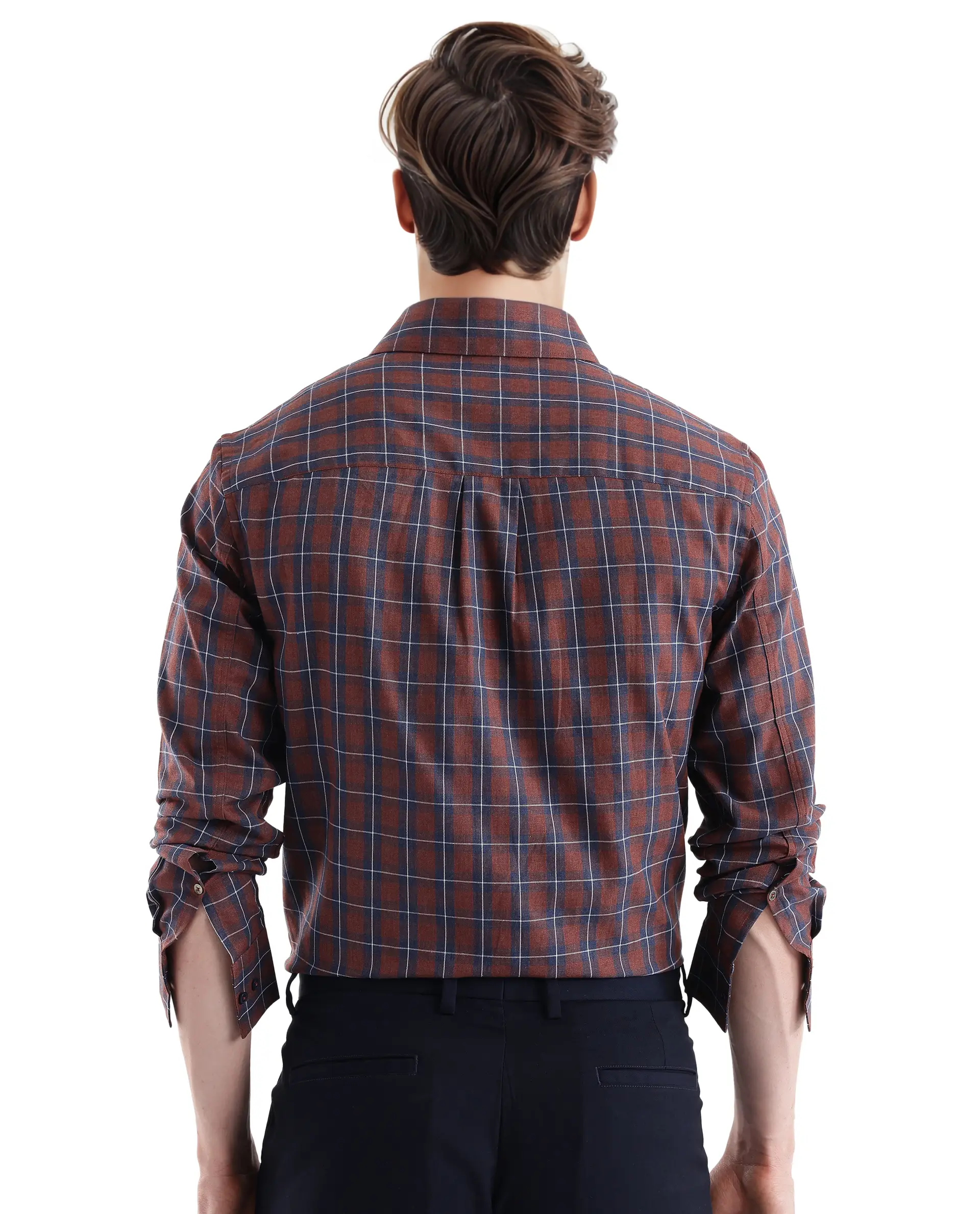 Rare Rabbit Men's Zary Brown Cotton Checked Print Regular Fit Full Sleeve Collared Shirt - Image 4