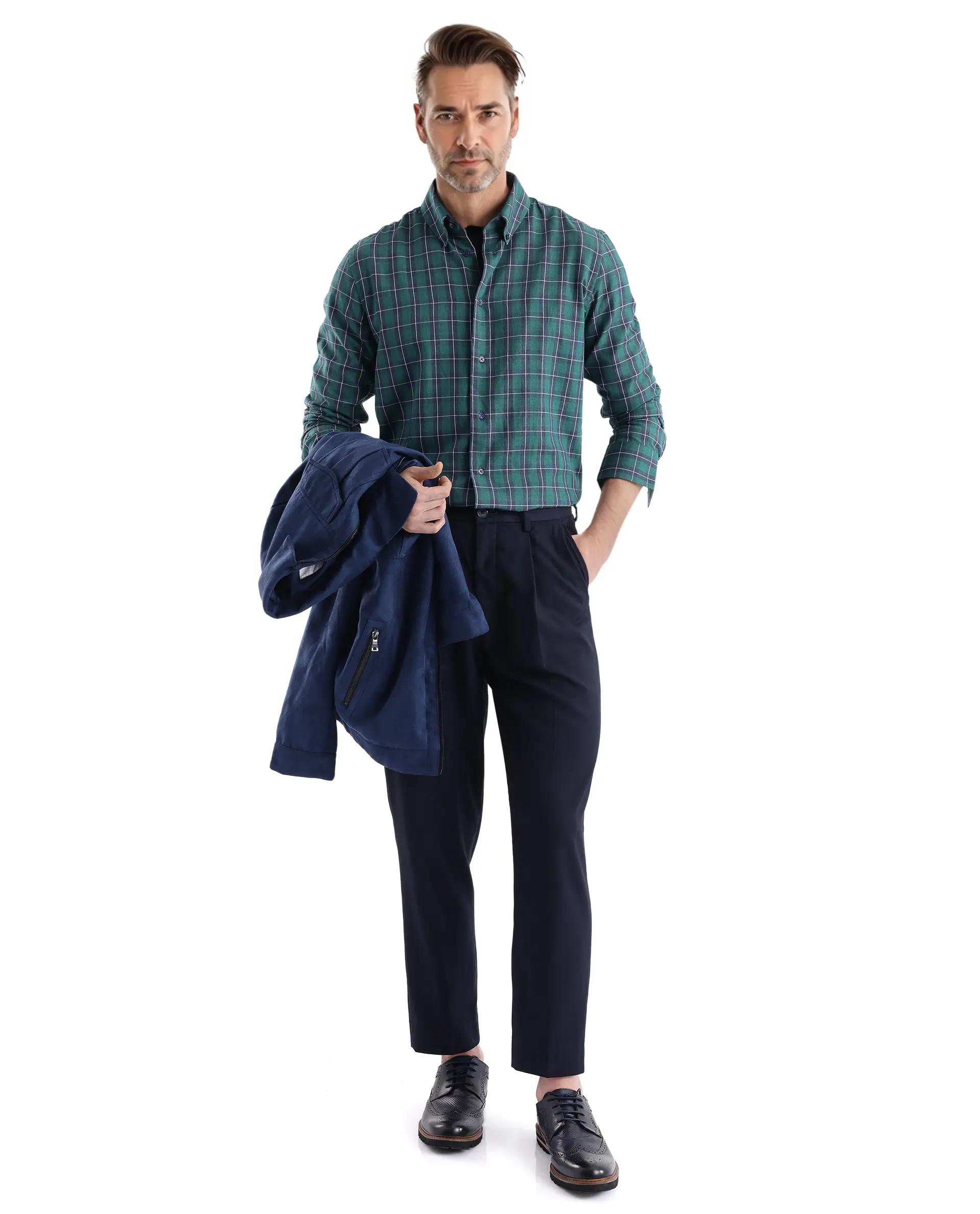 Rare Rabbit Men's Zary Dark Green Cotton Checked Print Regular Fit Full Sleeve Collared Shirt - Image 2