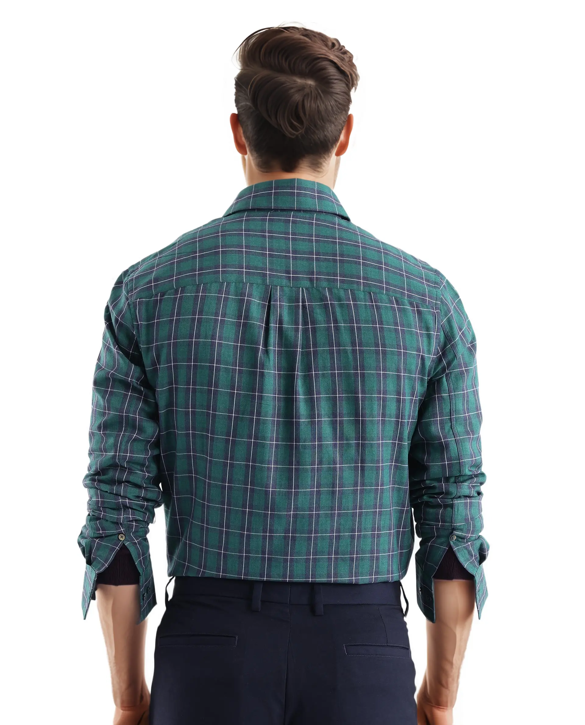 Rare Rabbit Men's Zary Dark Green Cotton Checked Print Regular Fit Full Sleeve Collared Shirt - Image 4