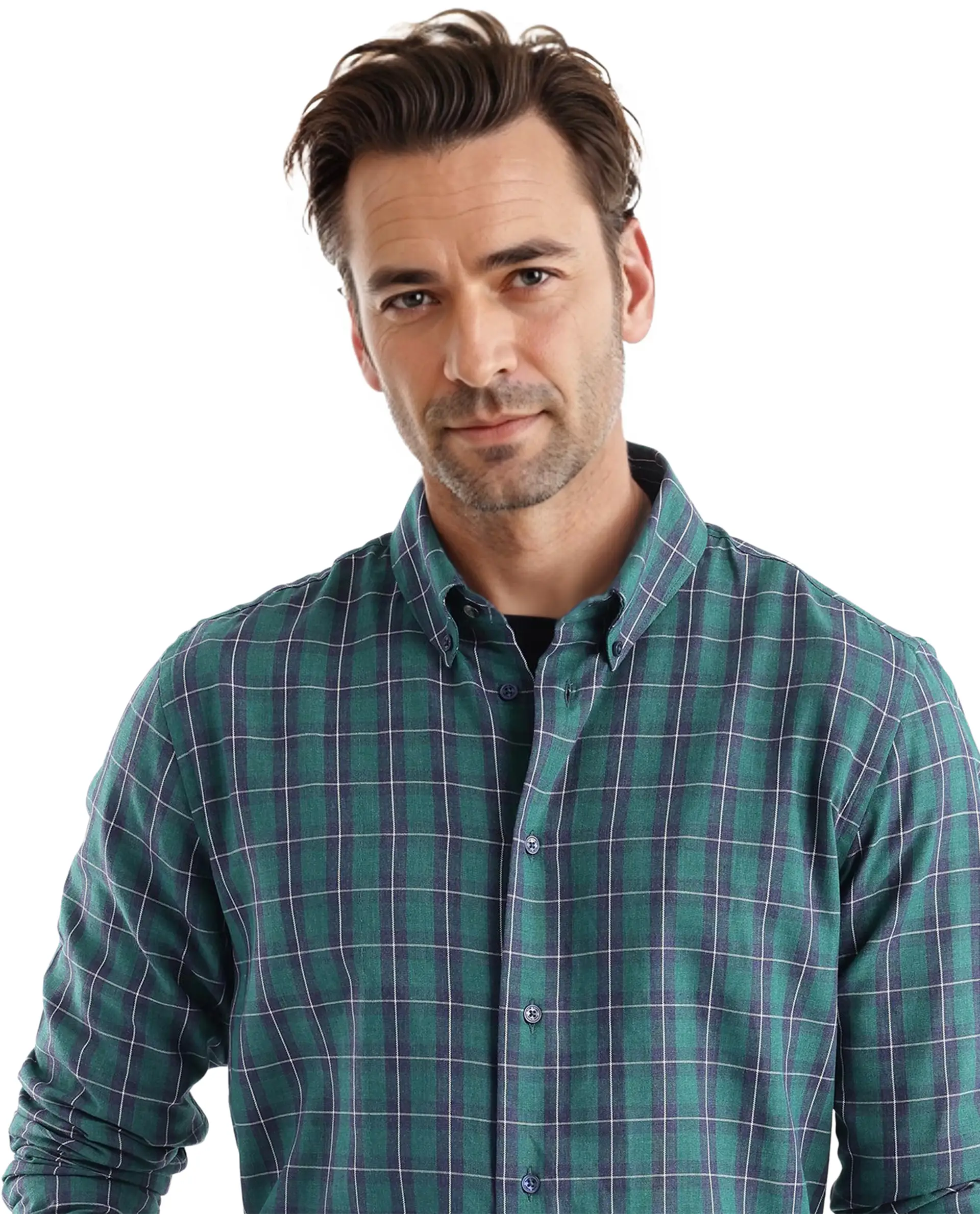 Rare Rabbit Men's Zary Dark Green Cotton Checked Print Regular Fit Full Sleeve Collared Shirt - Image 8