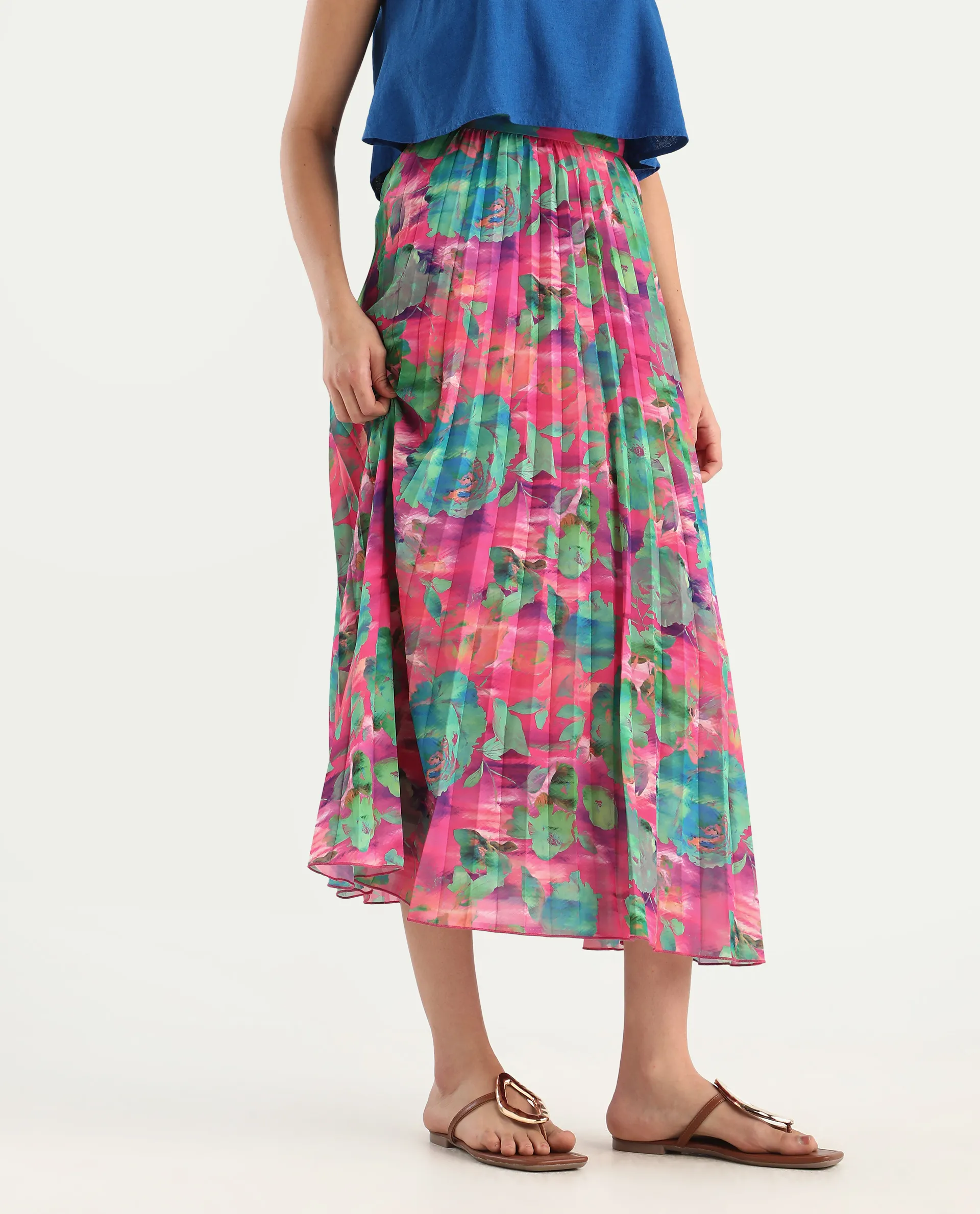Rareism Women's Zasopi Multi Polyester Floral Print Midi Flared Skirt - Image 2