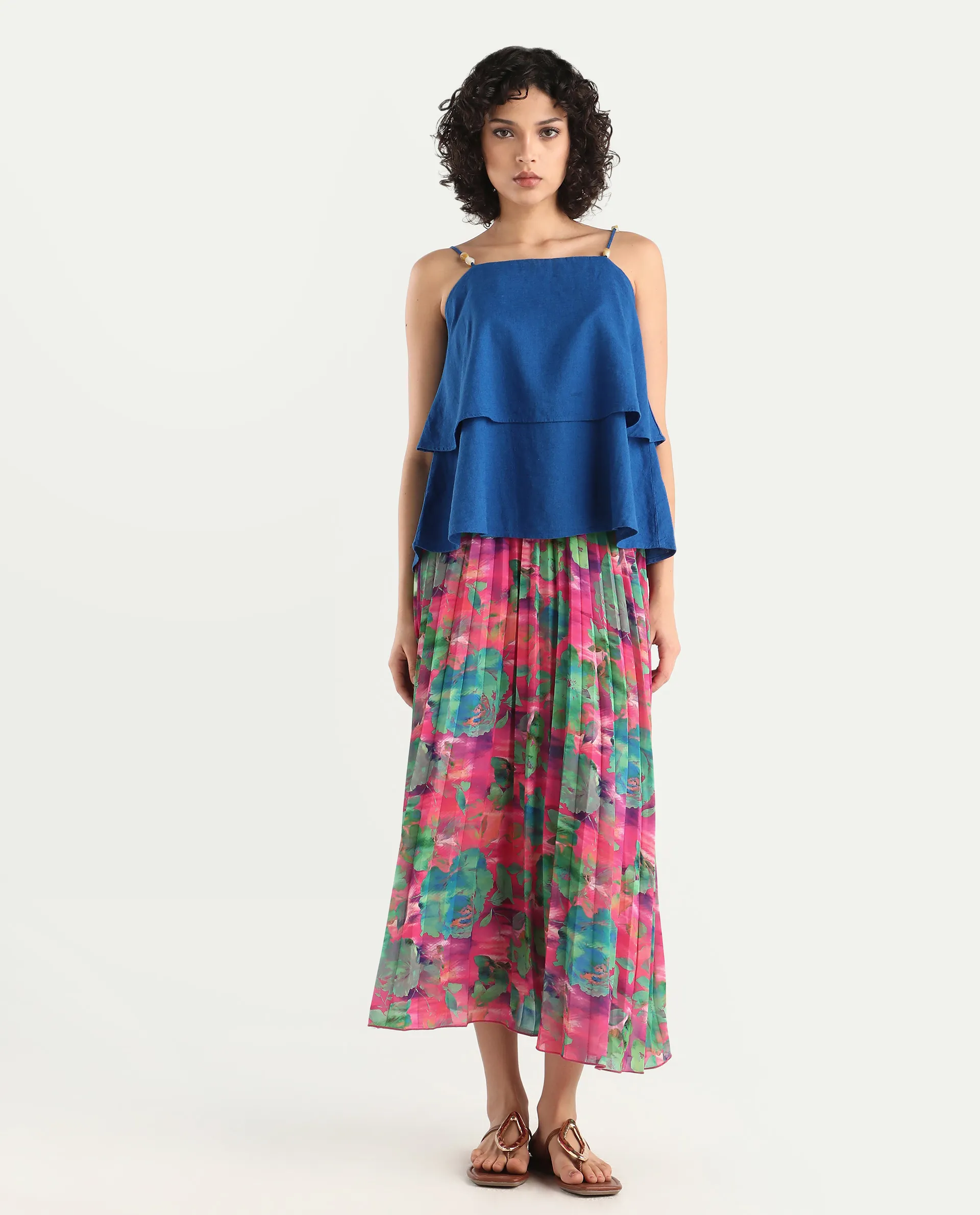 Rareism Women's Zasopi Multi Polyester Floral Print Midi Flared Skirt - Image 3