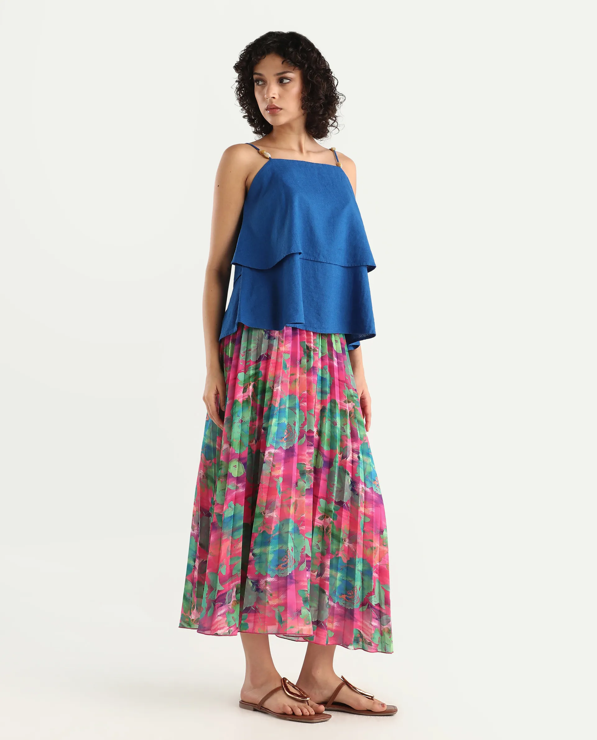 Rareism Women's Zasopi Multi Polyester Floral Print Midi Flared Skirt - Image 5