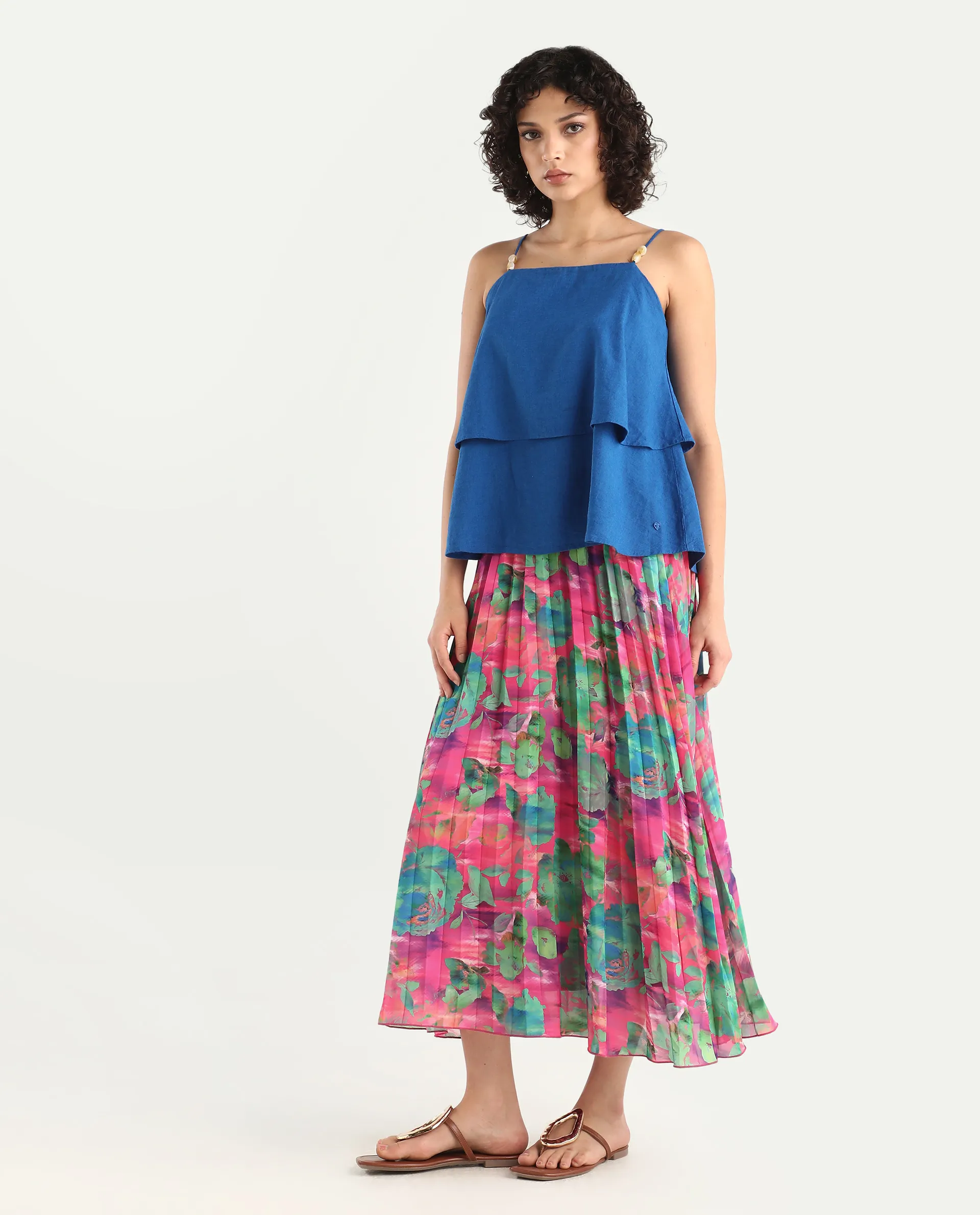 Rareism Women's Zasopi Multi Polyester Floral Print Midi Flared Skirt - Image 6