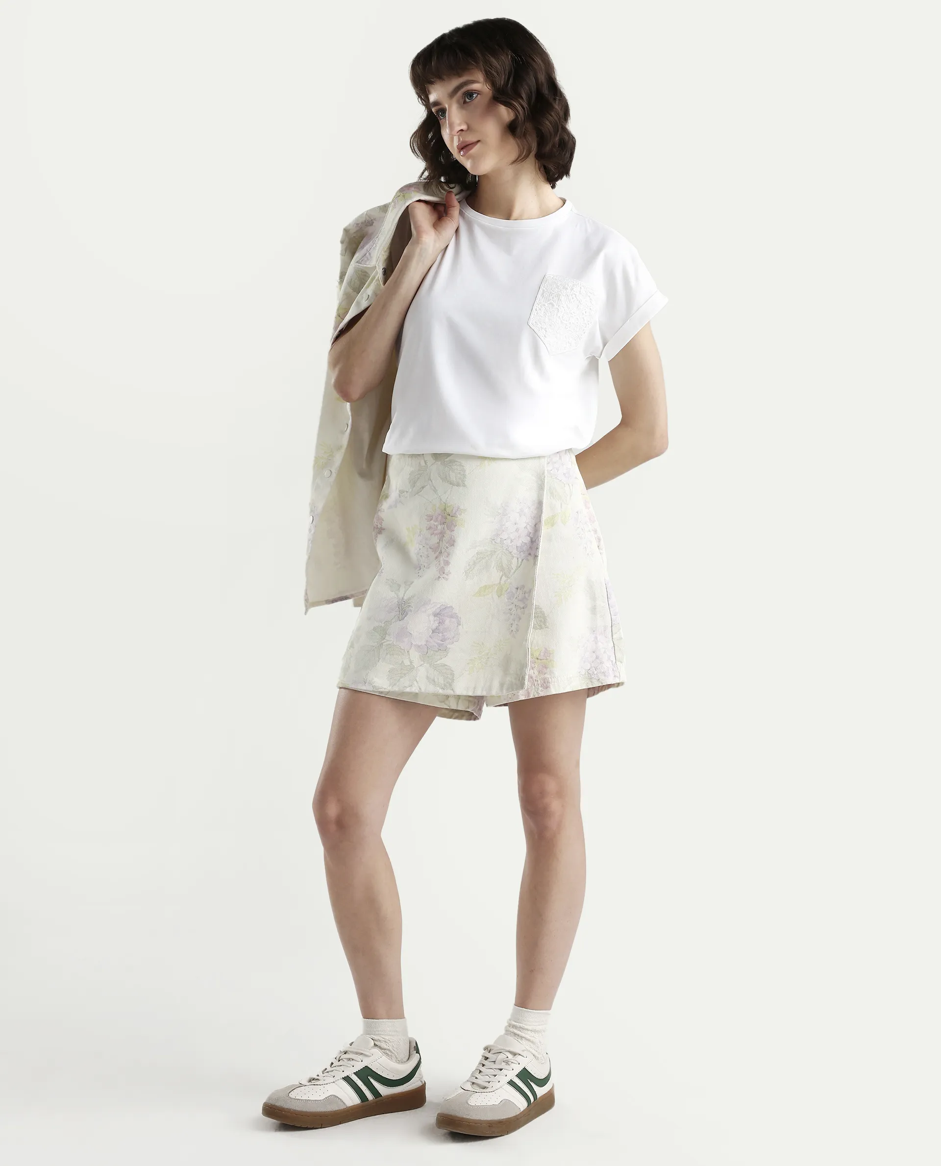 Rareism Women's Off White White Cotton Blend Half Sleeve Relaxed Fit Plain T-Shirt - Image 2