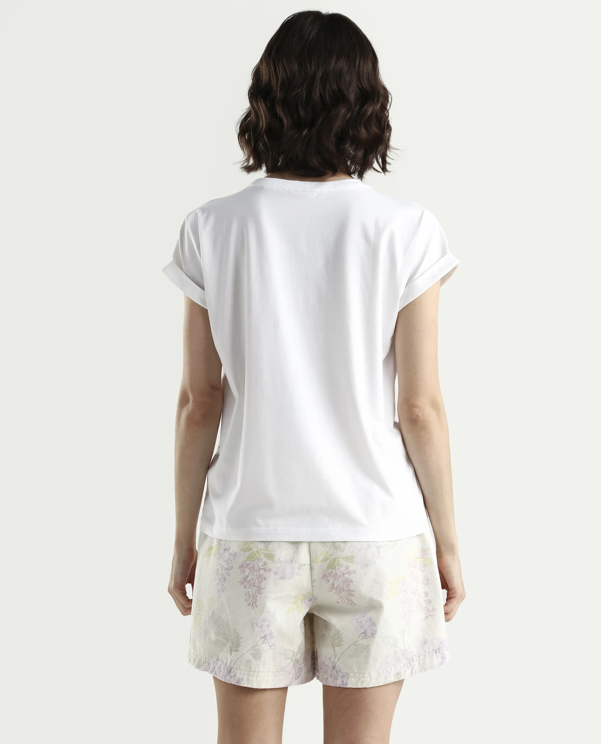Rareism Women's Off White White Cotton Blend Half Sleeve Relaxed Fit Plain T-Shirt - Image 7