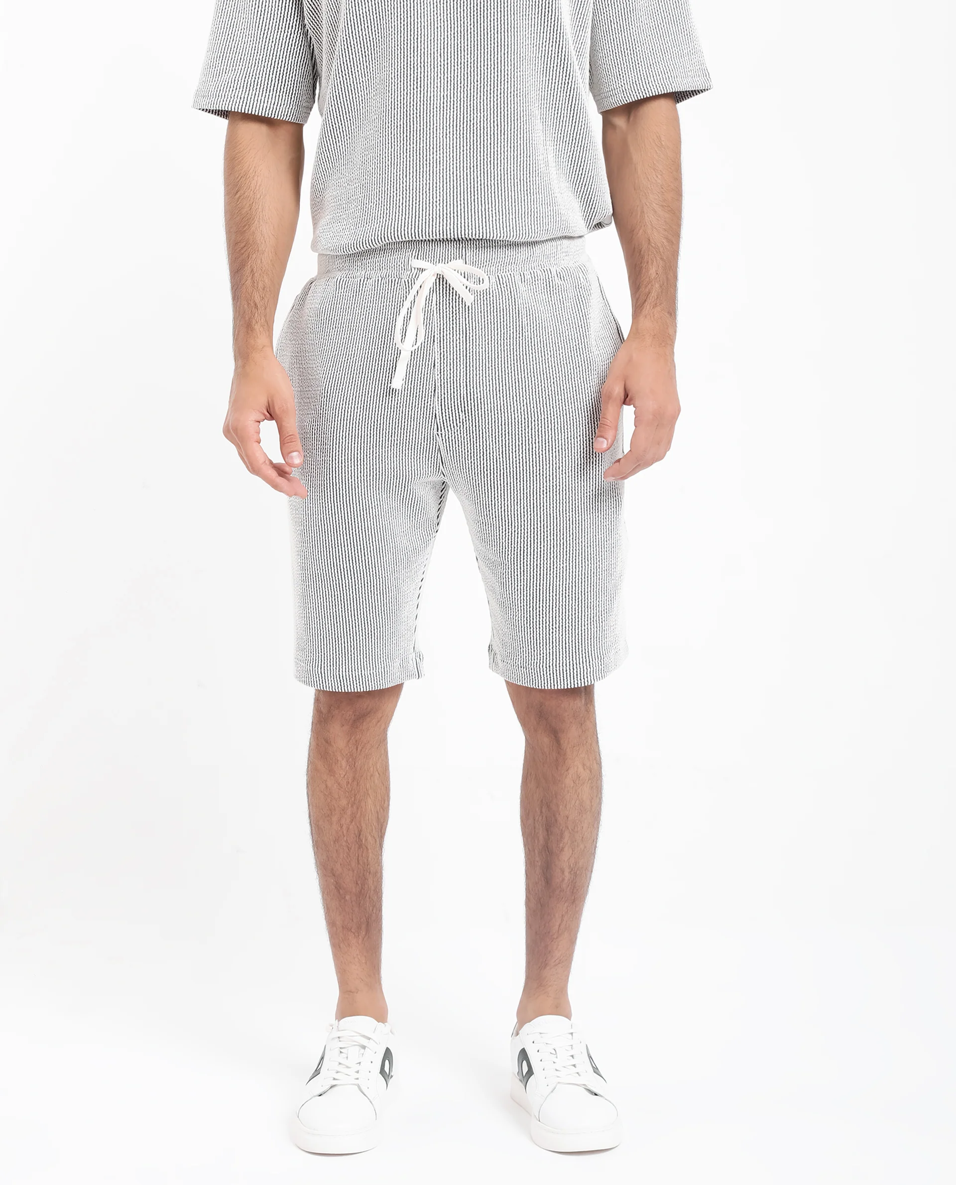 Rare Rabbit Men's Zavet-B Black Cotton Blend Striped Print Regular Fit Shorts