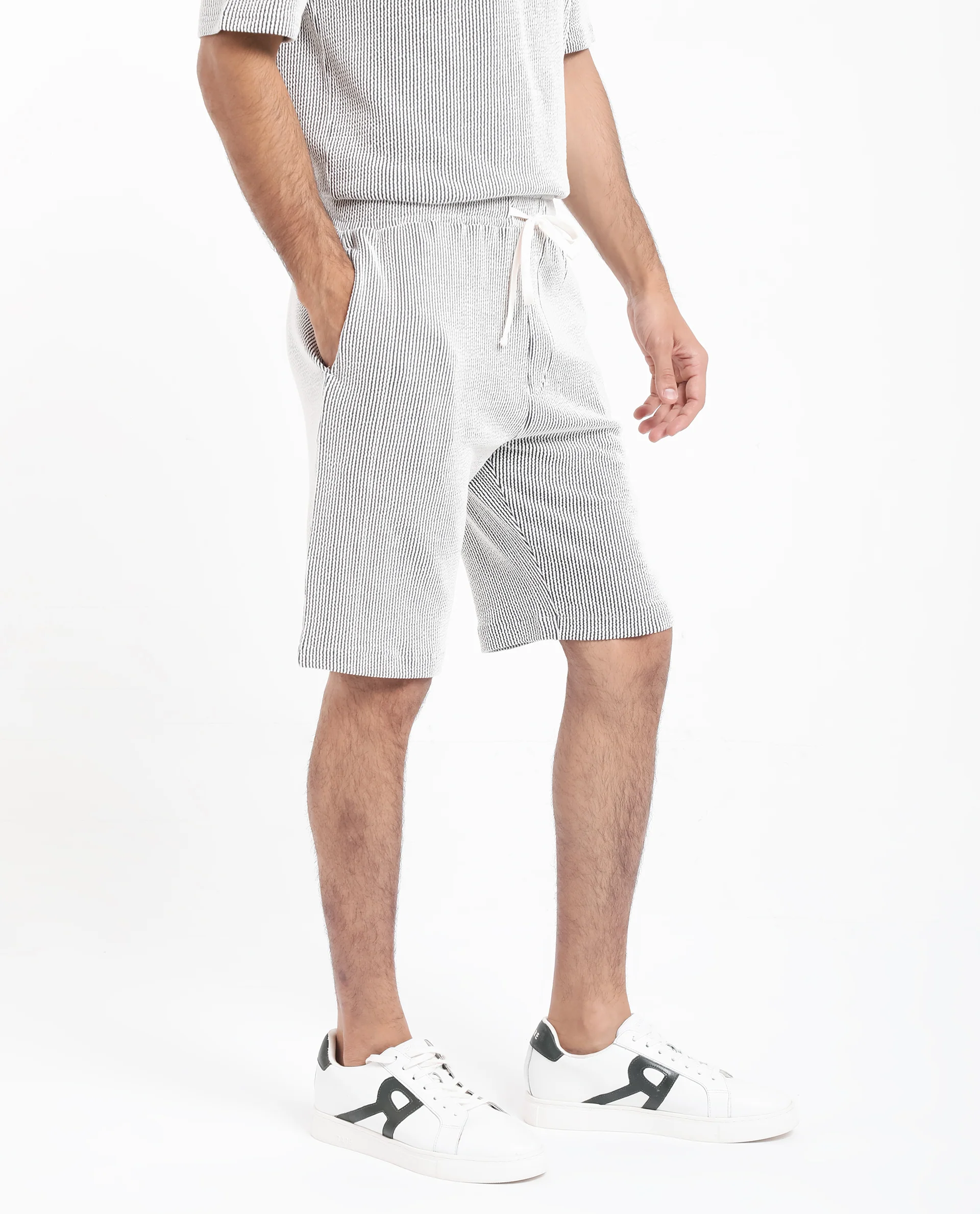 Rare Rabbit Men's Zavet-B Black Cotton Blend Striped Print Regular Fit Shorts - Image 3