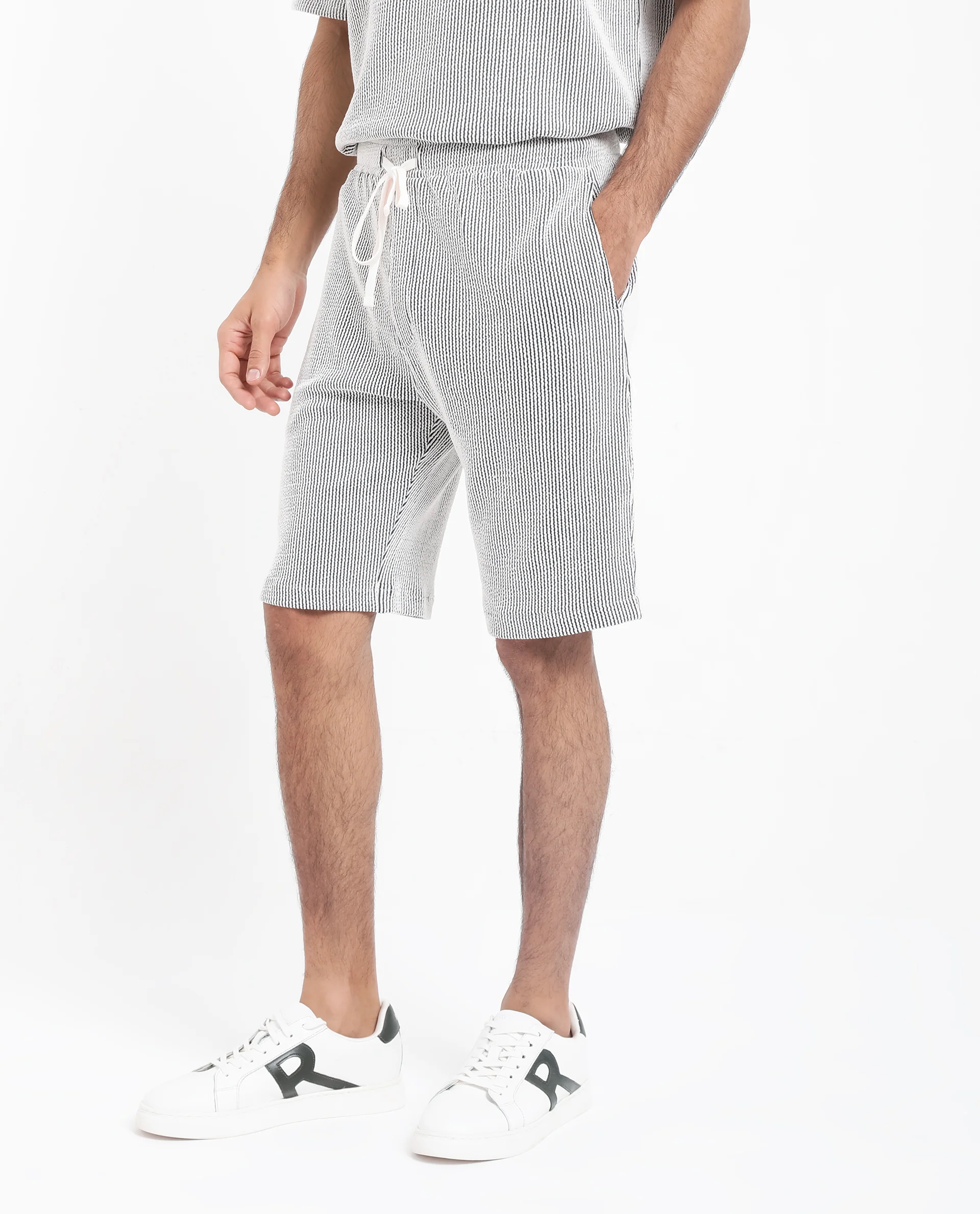 Rare Rabbit Men's Zavet-B Black Cotton Blend Striped Print Regular Fit Shorts - Image 6