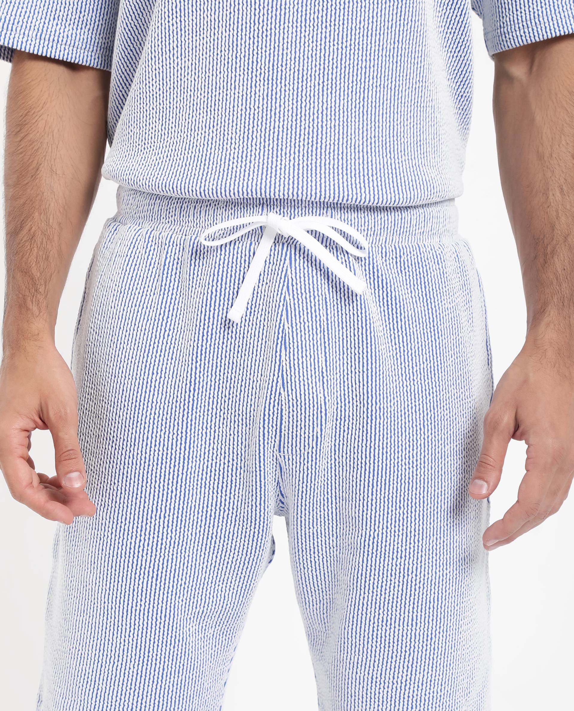 Rare Rabbit Men's Zavet-B Blue Cotton Blend Striped Print Regular Fit Shorts - Image 4