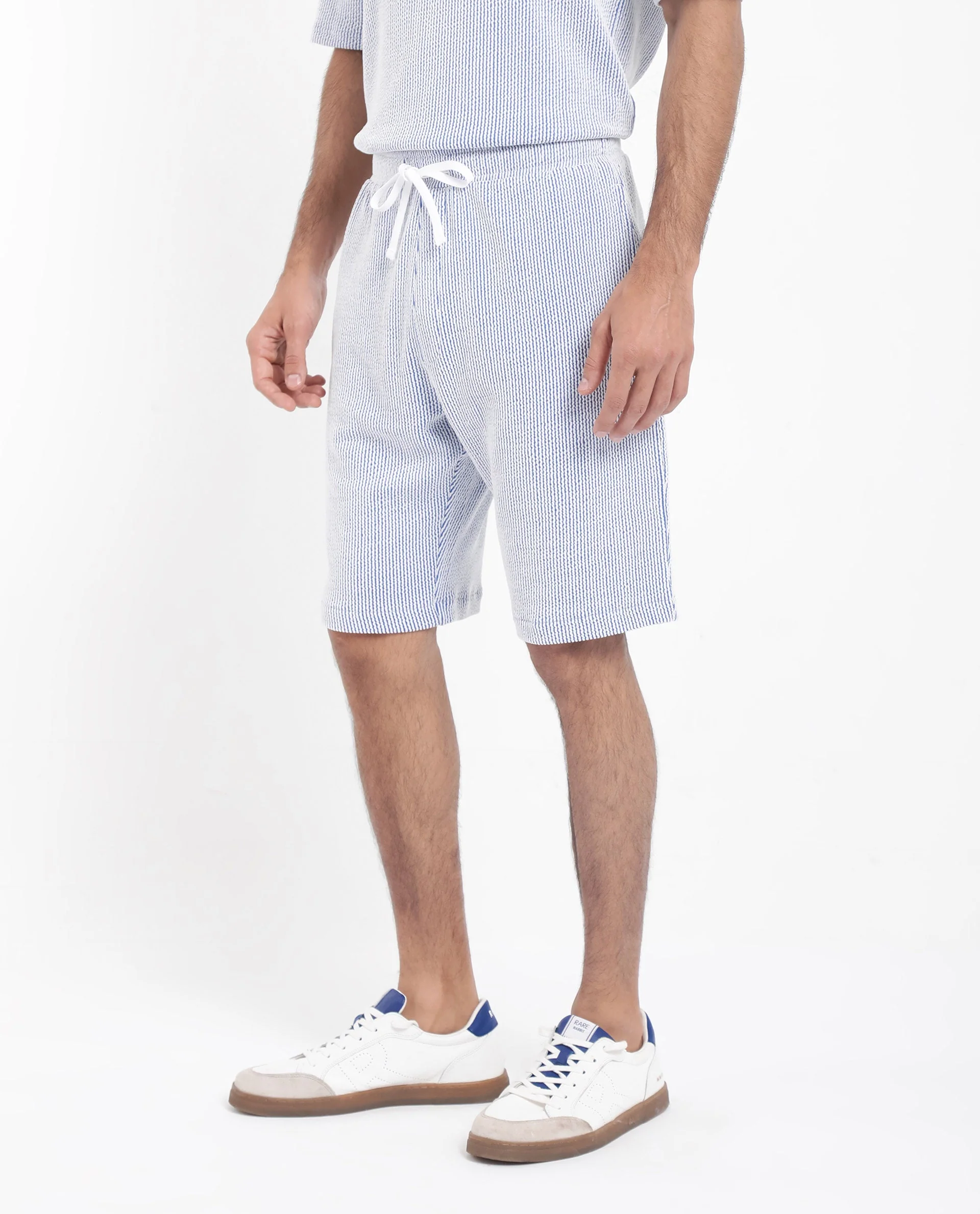 Rare Rabbit Men's Zavet-B Blue Cotton Blend Striped Print Regular Fit Shorts - Image 5