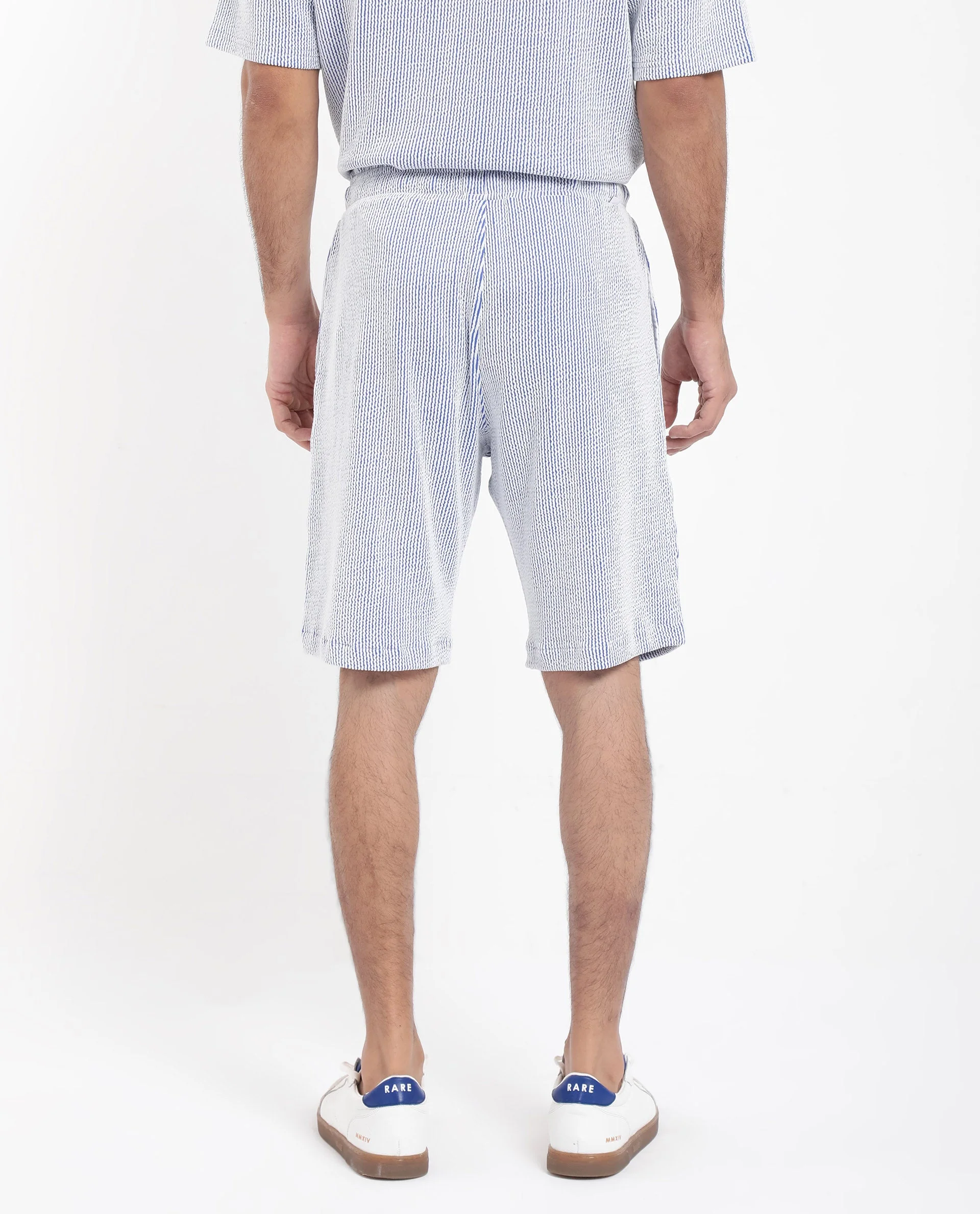 Rare Rabbit Men's Zavet-B Blue Cotton Blend Striped Print Regular Fit Shorts - Image 8