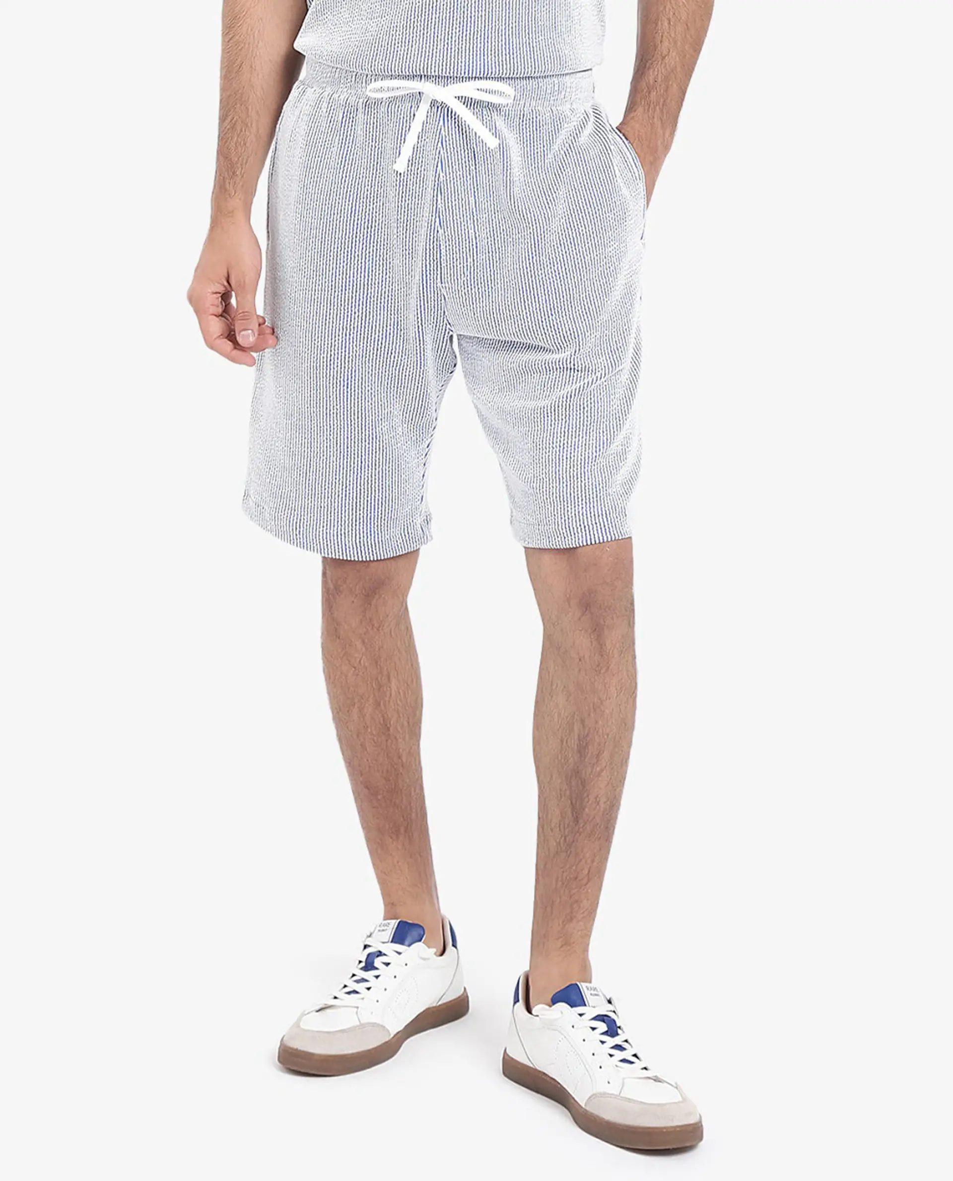 Rare Rabbit Men's Zavet-B Blue Cotton Blend Striped Print Regular Fit Shorts - Image 9