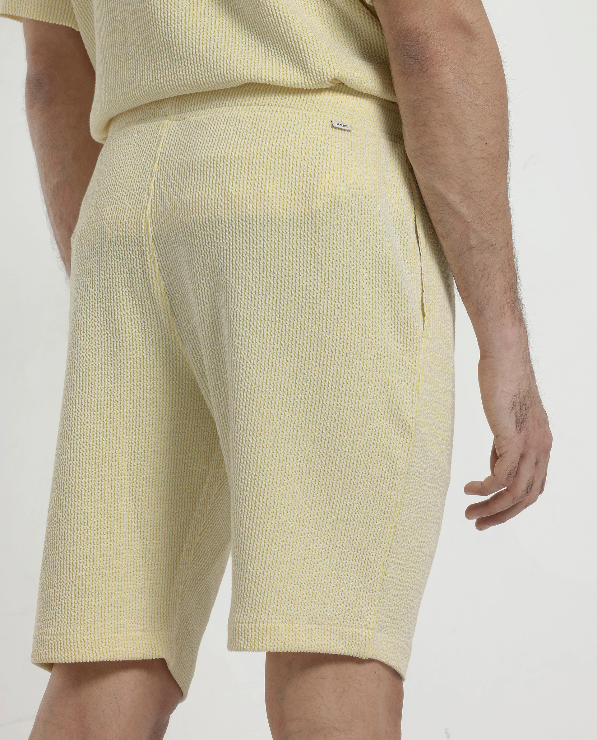 Rare Rabbit Men's Zavet-B Flouroscent Yellow Cotton Blend Striped Print Regular Fit Shorts - Image 4