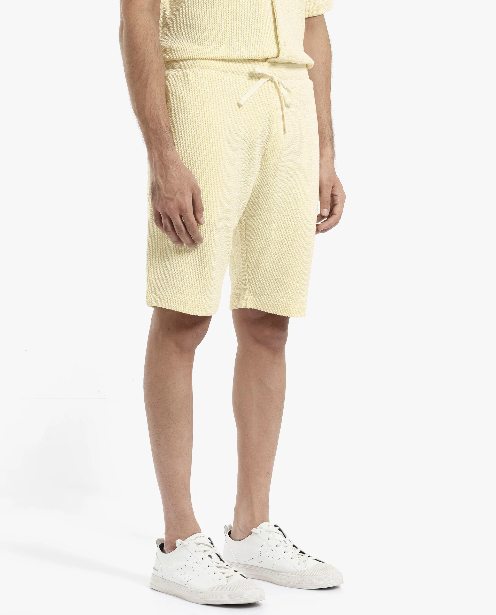 Rare Rabbit Men's Zavet-B Flouroscent Yellow Cotton Blend Striped Print Regular Fit Shorts - Image 5