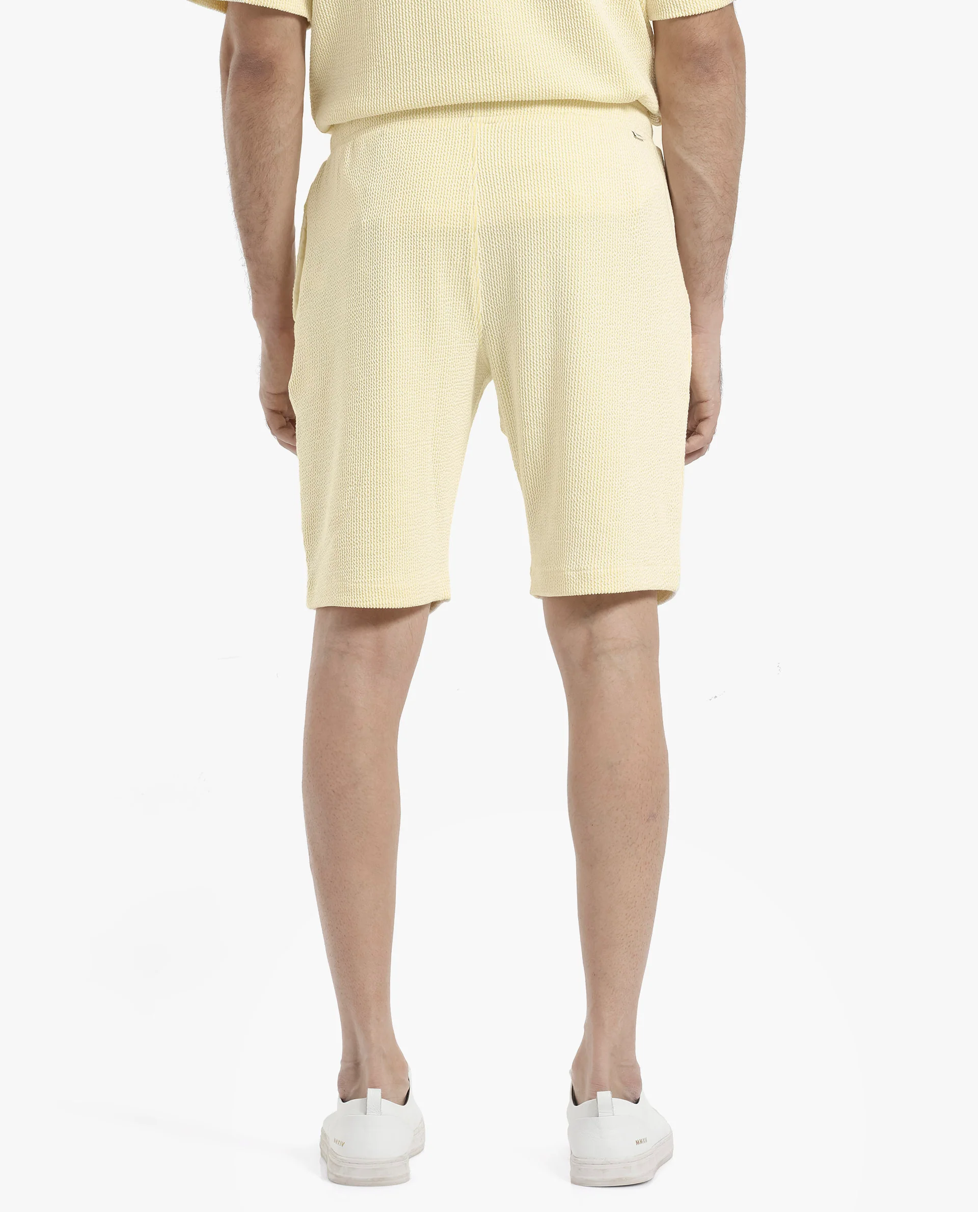 Rare Rabbit Men's Zavet-B Flouroscent Yellow Cotton Blend Striped Print Regular Fit Shorts - Image 7