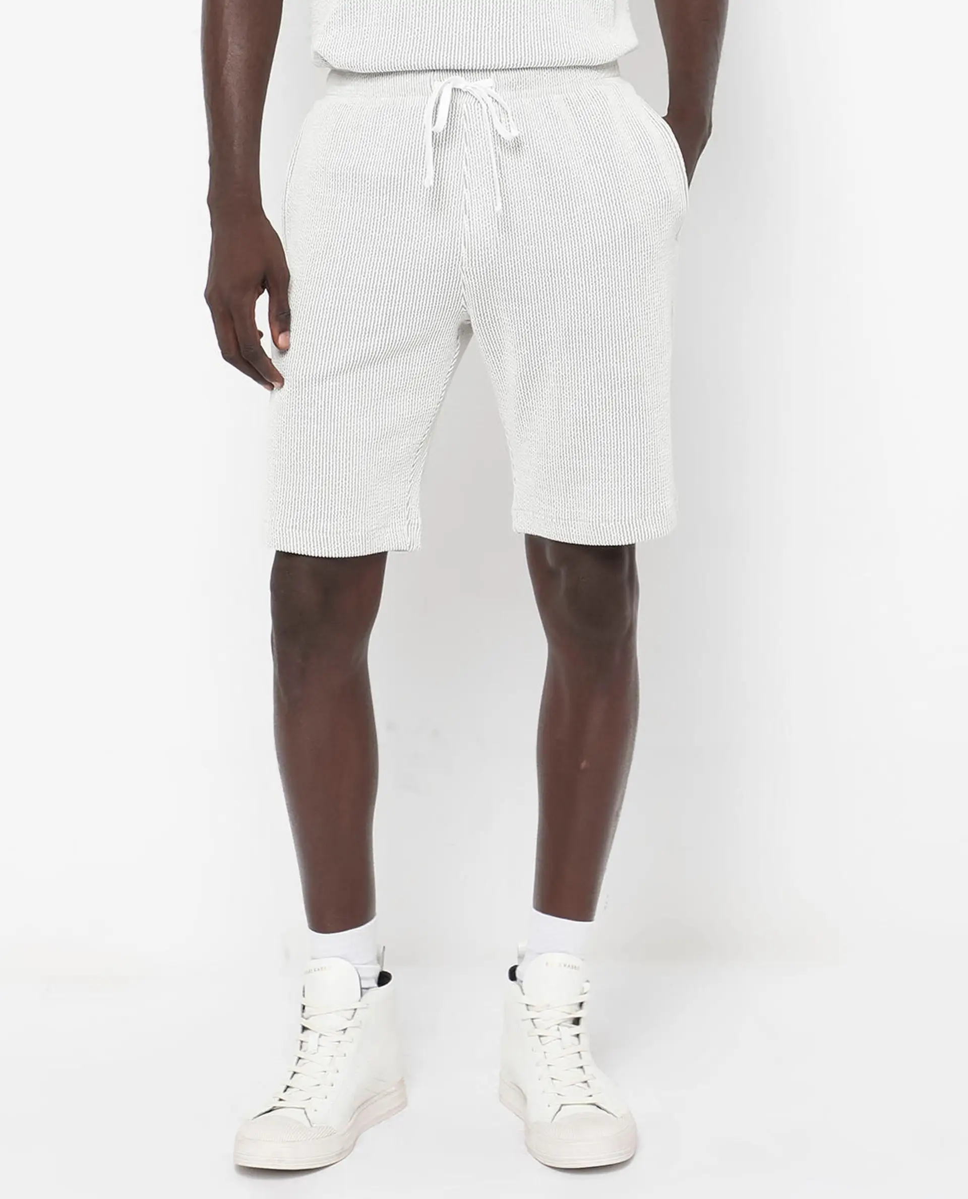 Rare Rabbit Men's Zavet-B Grey Cotton Blend Striped Print Regular Fit Shorts - Image 8