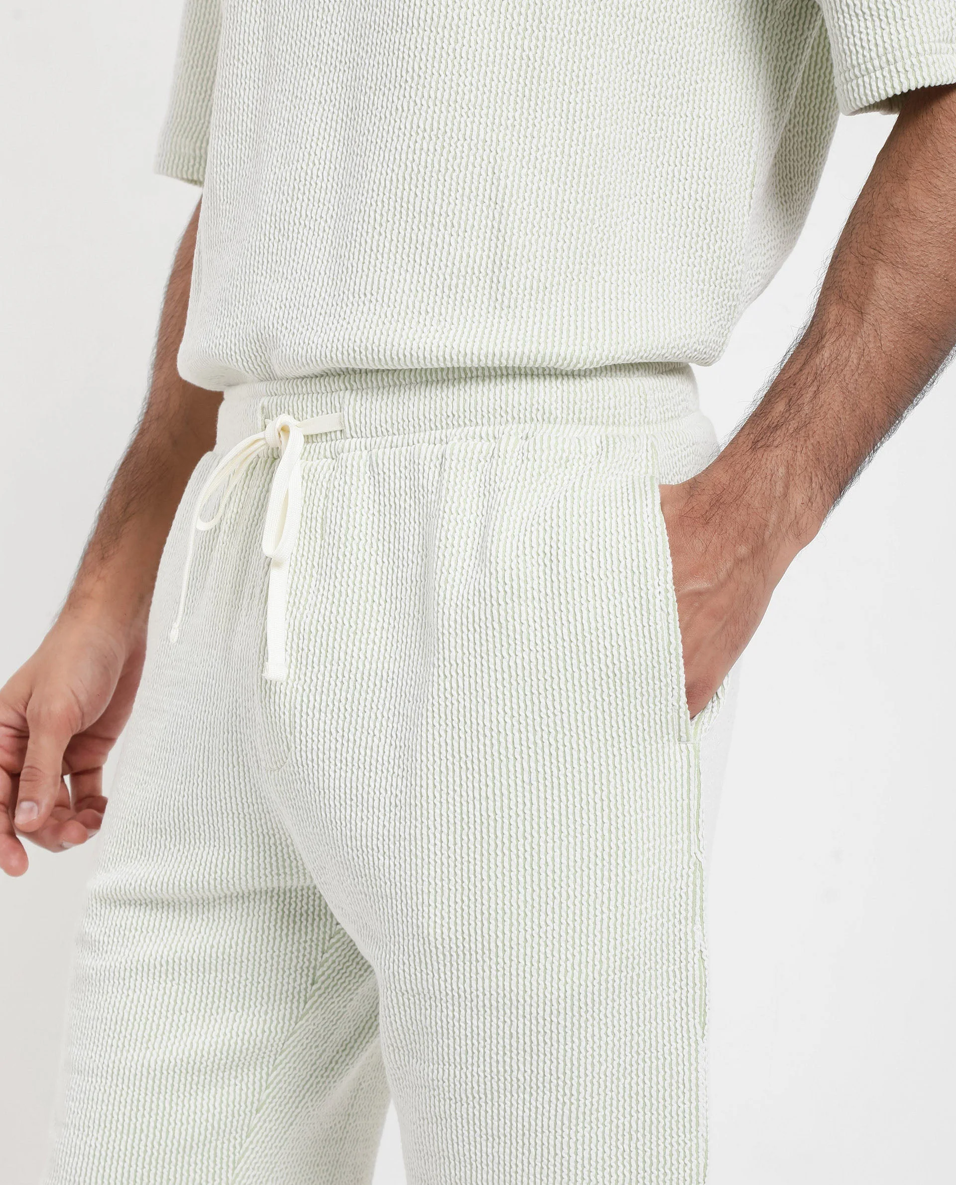 Rare Rabbit Men's Zavet-B Light Green Cotton Blend Striped Print Regular Fit Shorts - Image 3