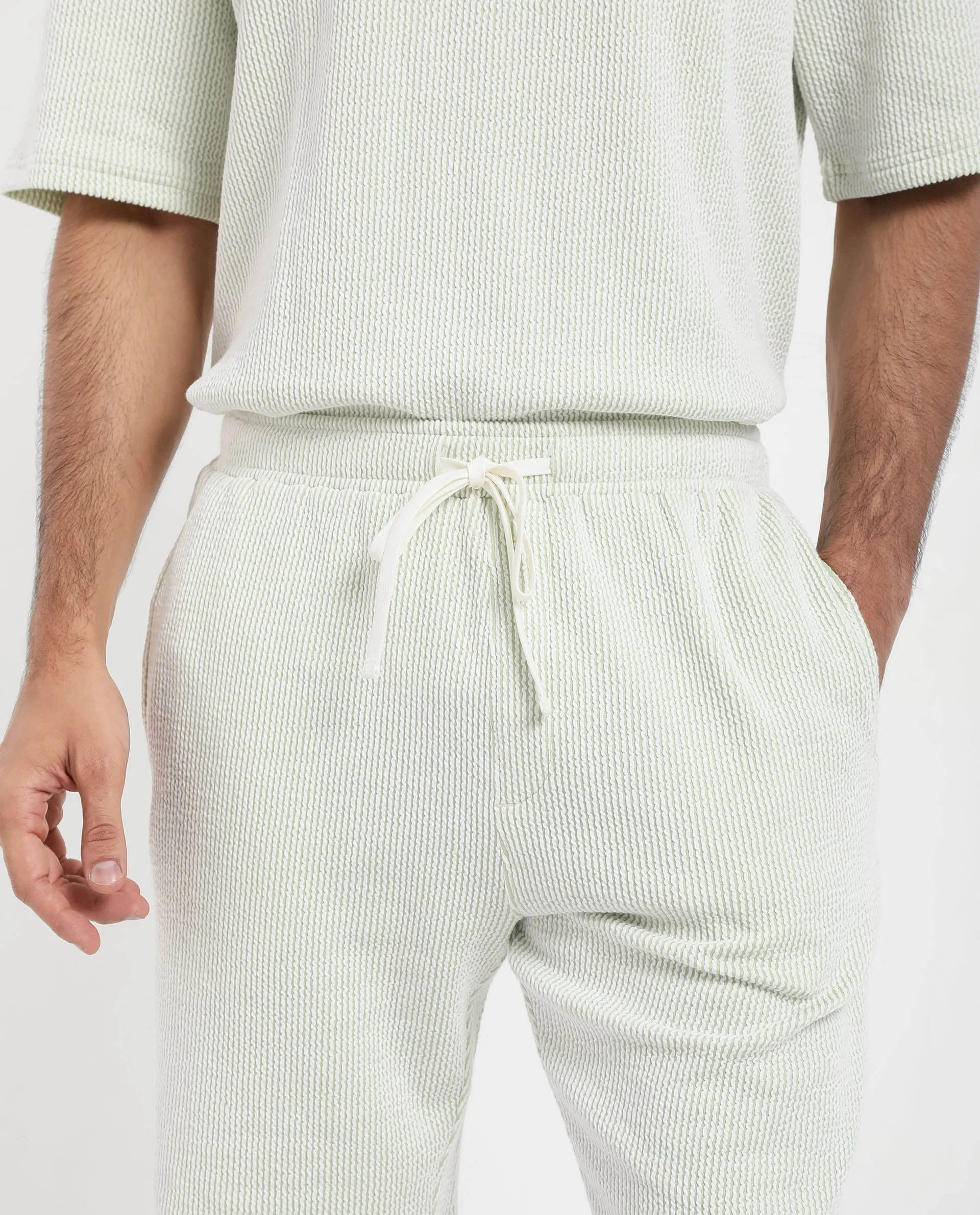 Rare Rabbit Men's Zavet-B Light Green Cotton Blend Striped Print Regular Fit Shorts - Image 4