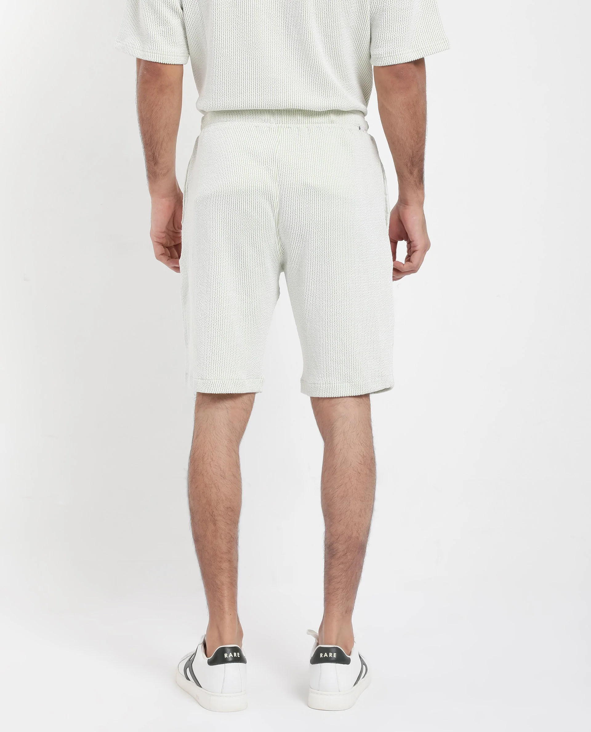 Rare Rabbit Men's Zavet-B Light Green Cotton Blend Striped Print Regular Fit Shorts - Image 6