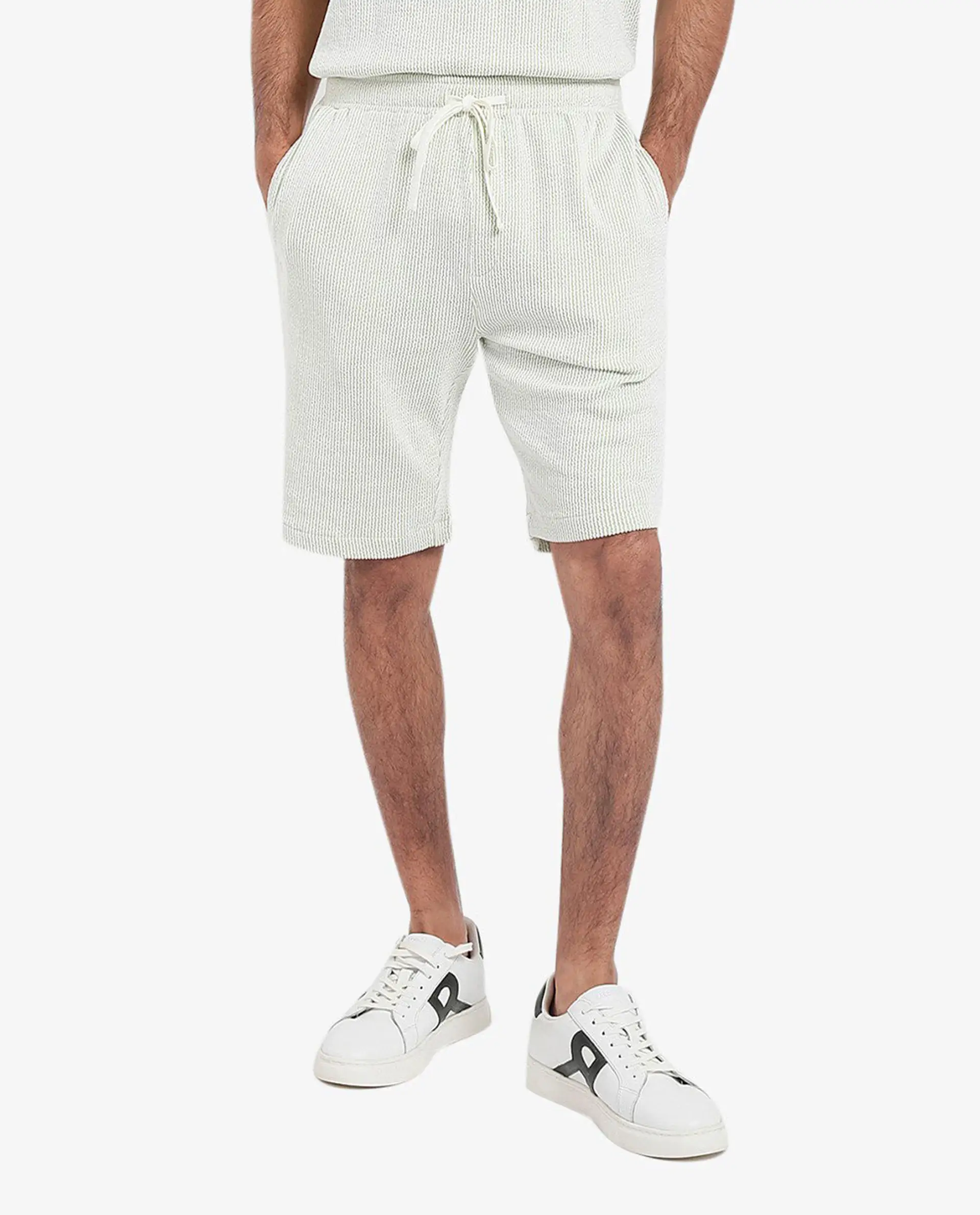 Rare Rabbit Men's Zavet-B Light Green Cotton Blend Striped Print Regular Fit Shorts - Image 9