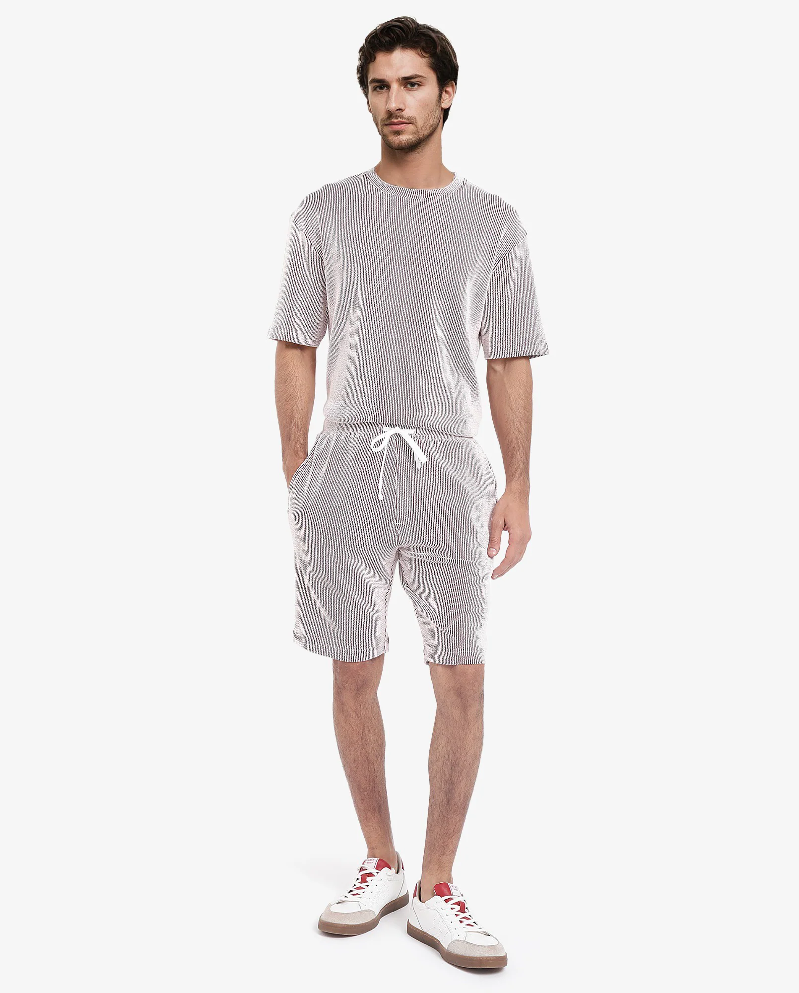 Rare Rabbit Men's Zavet-B Maroon Cotton Blend Striped Print Regular Fit Shorts - Image 2